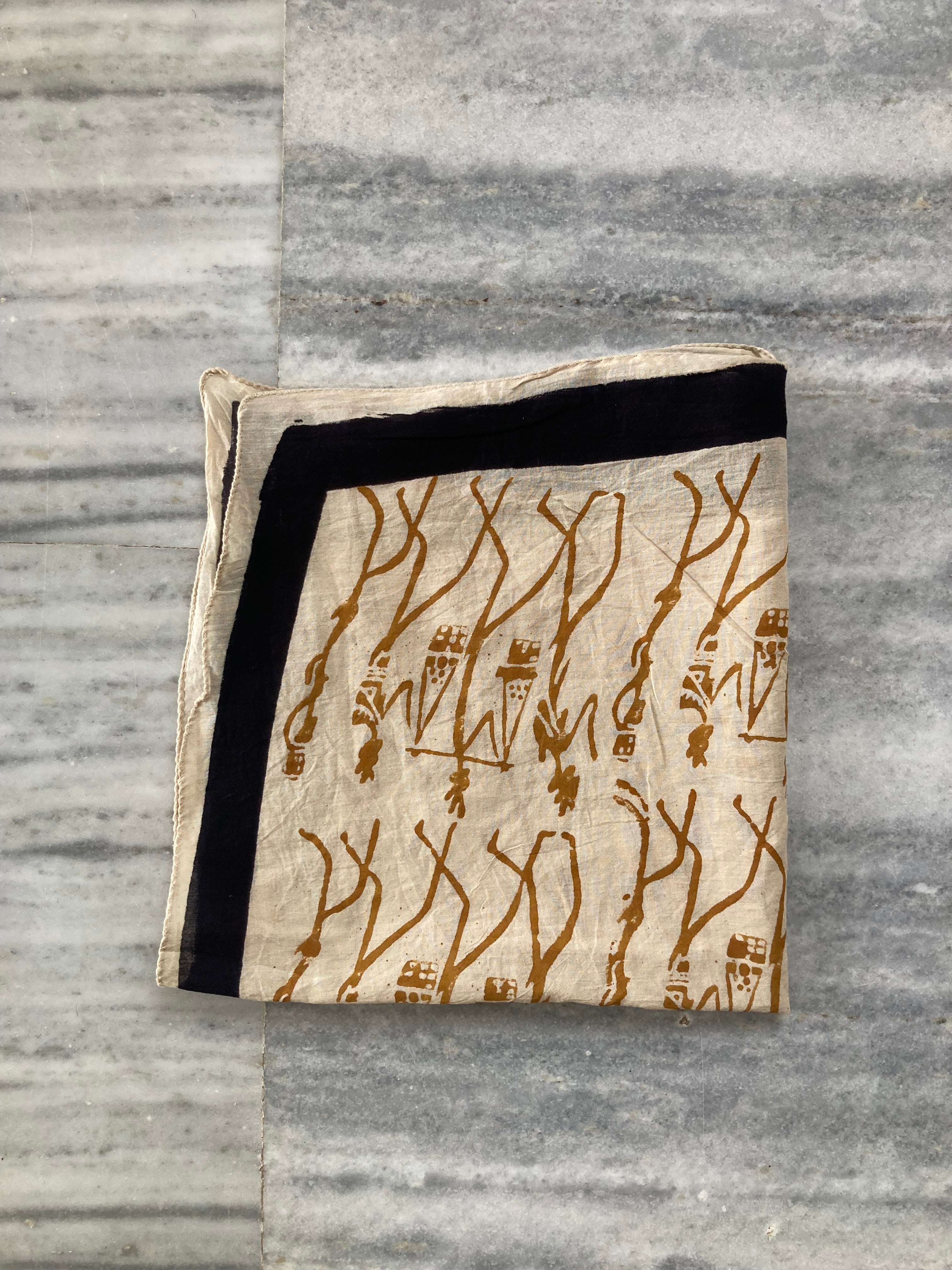 Hand Block Printed Cotton Bandana: Natural Dye Neckerchief - Made in India