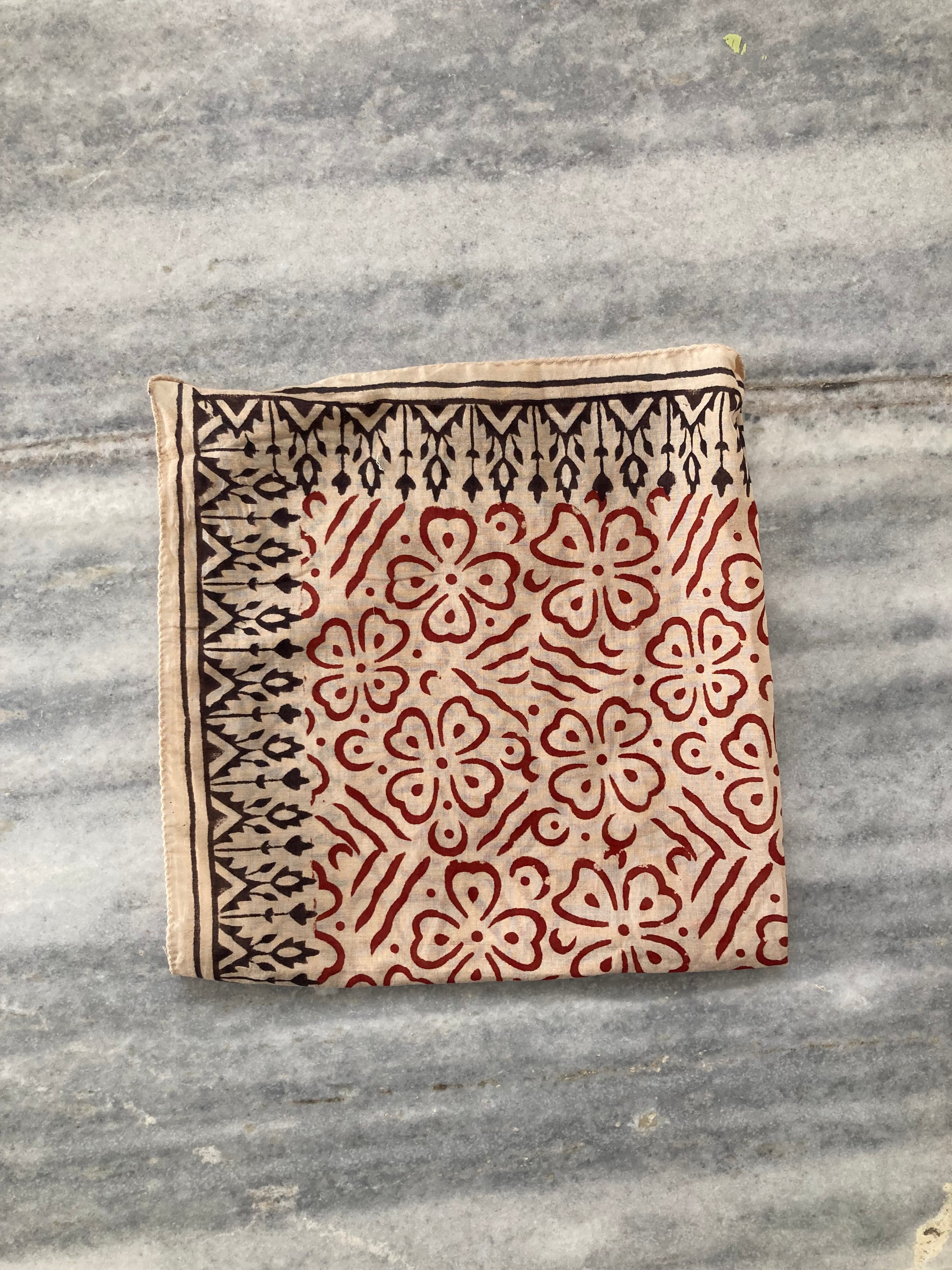 Hand Block Printed Cotton Bandana: Natural Dye Neckerchief - Made in India