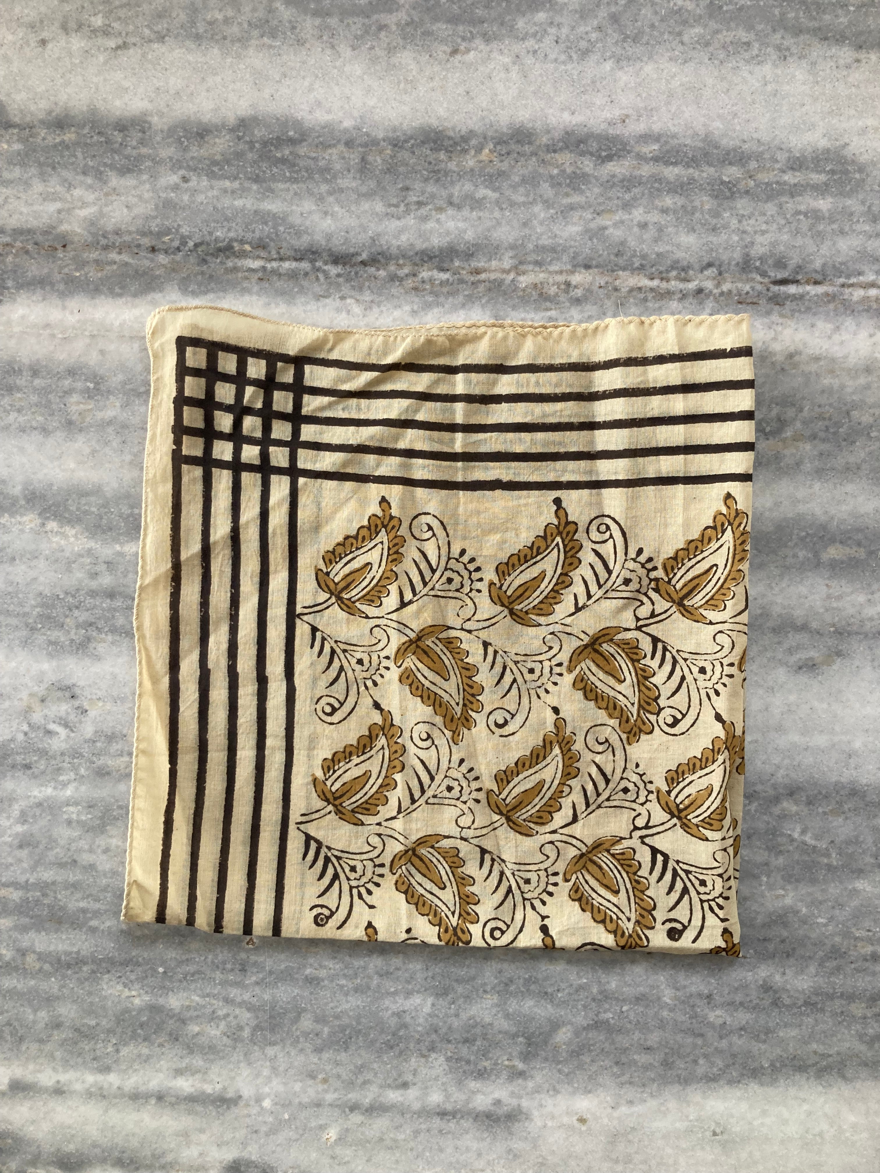 Hand Block Printed Cotton Bandana: Natural Dye Neckerchief - Made in India