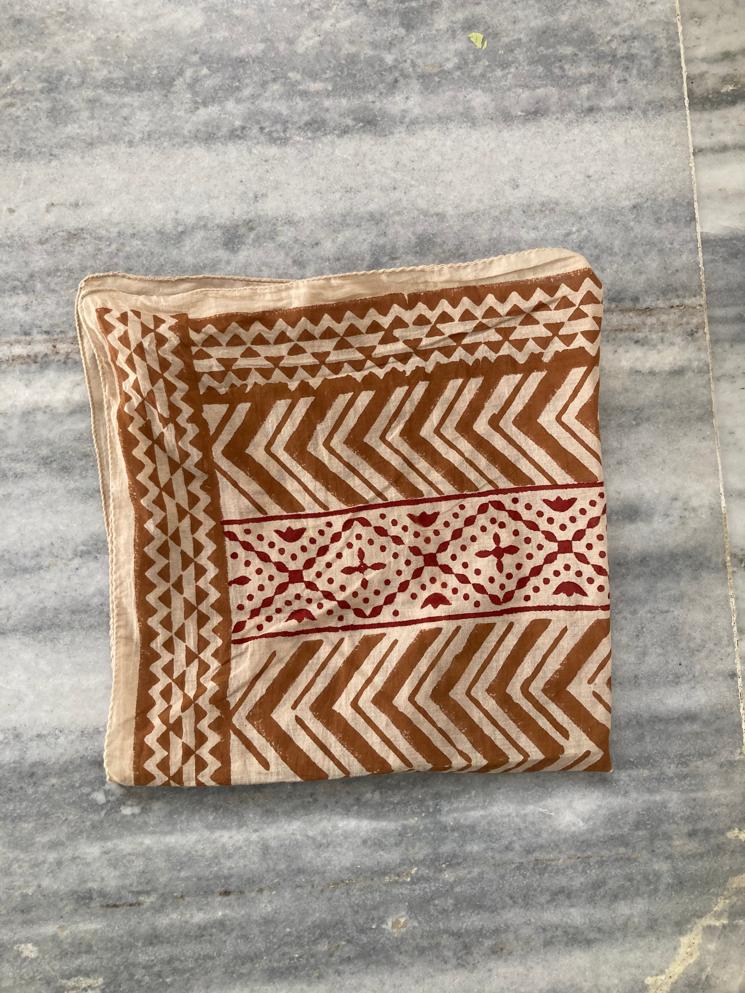 Hand Block Printed Cotton Bandana: Natural Dye Neckerchief - Made in India