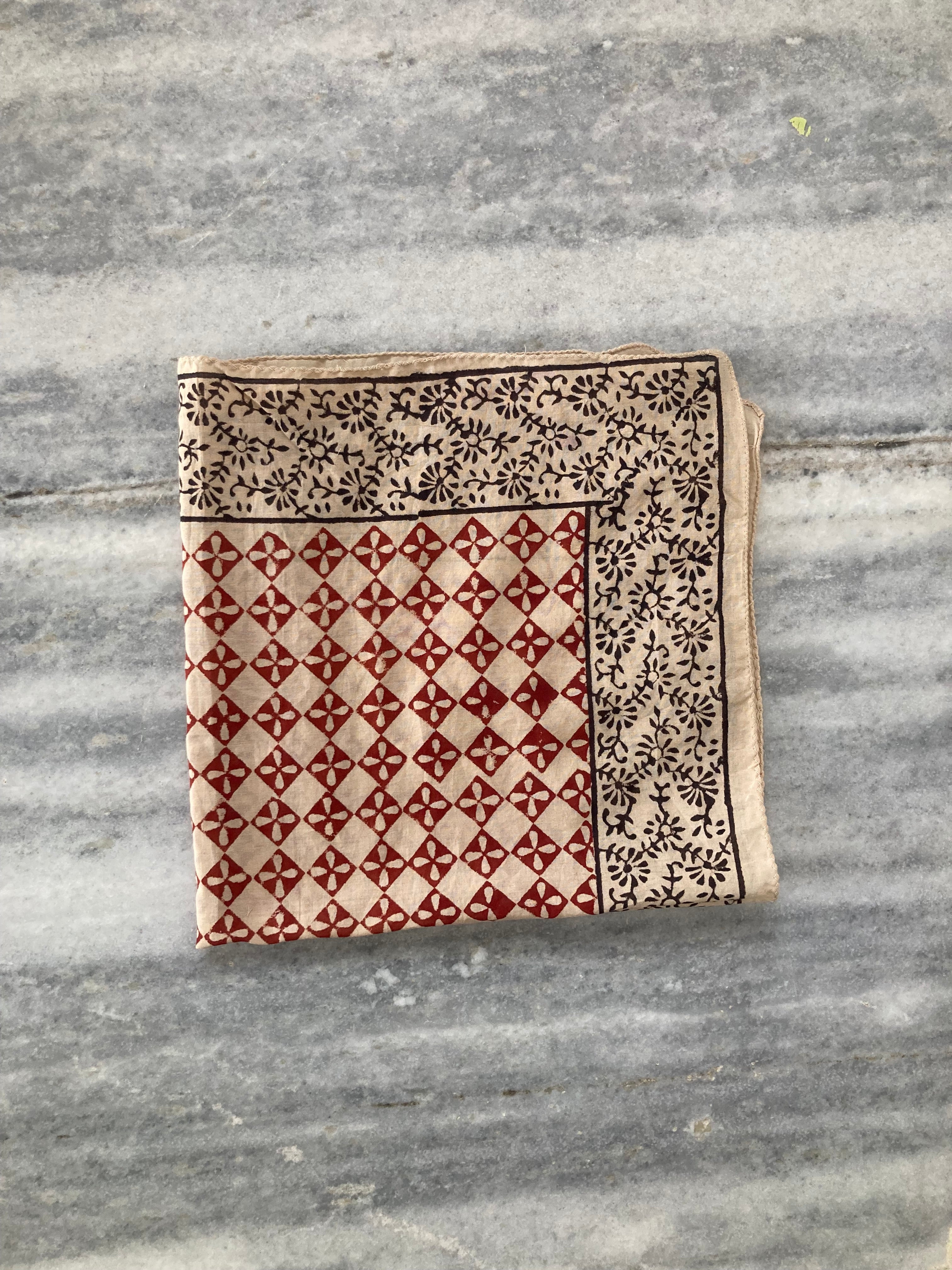 Hand Block Printed Cotton Bandana: Natural Dye Neckerchief - Made in India