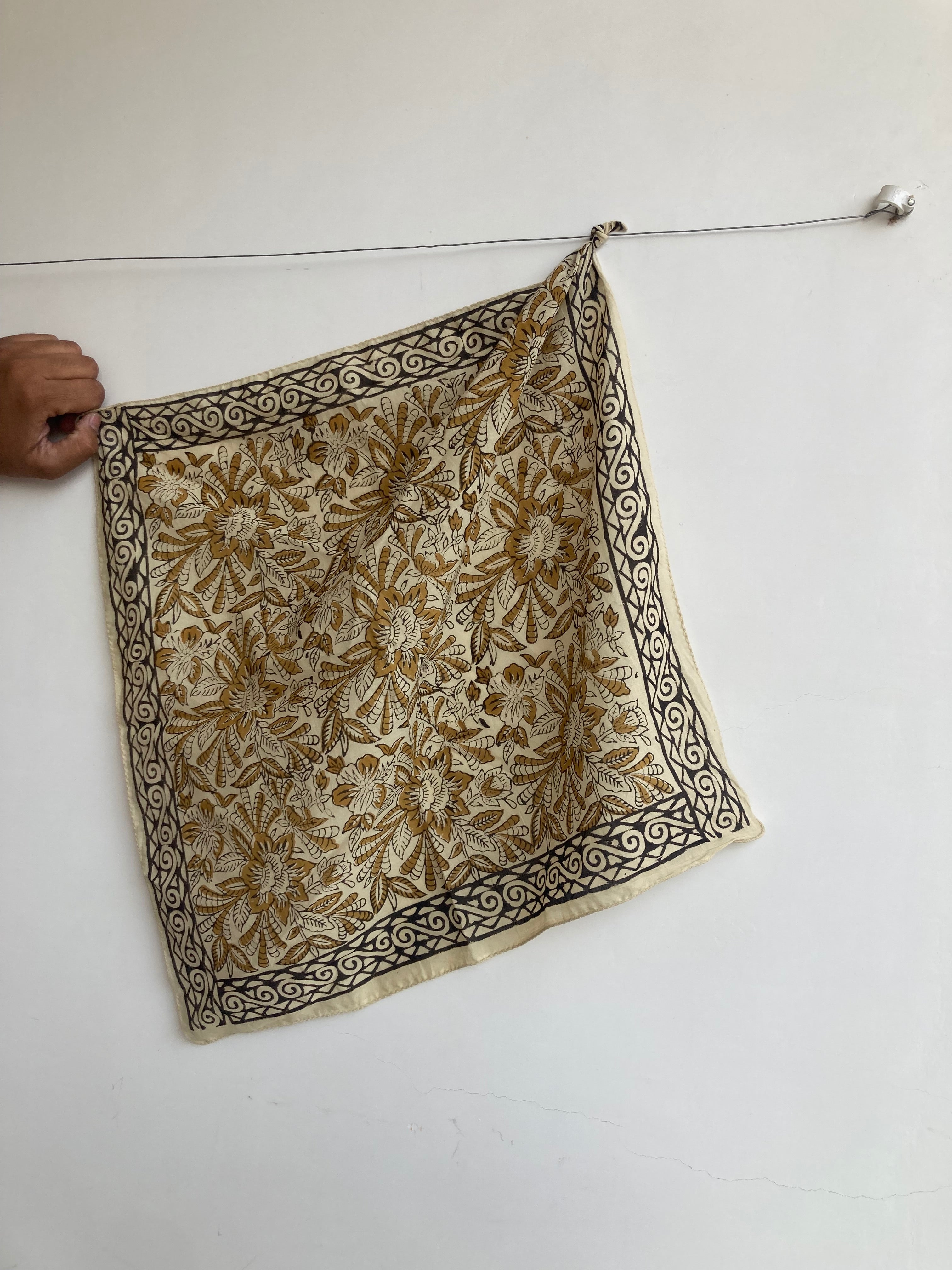 Hand Block Printed Cotton Bandana: Natural Dye Neckerchief - Made in India