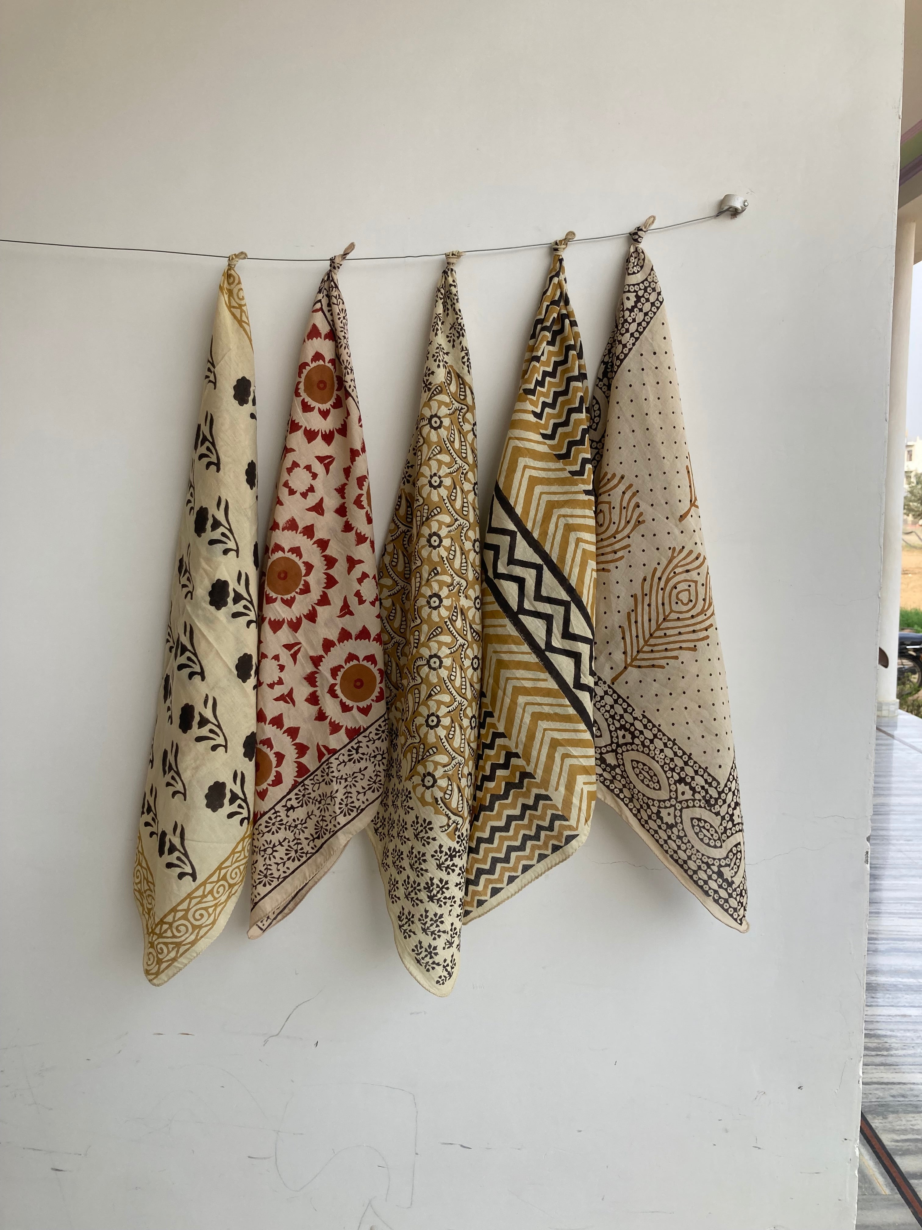Set of 10 Organic Cotton Bandana, Hand Block Print Neckerchief