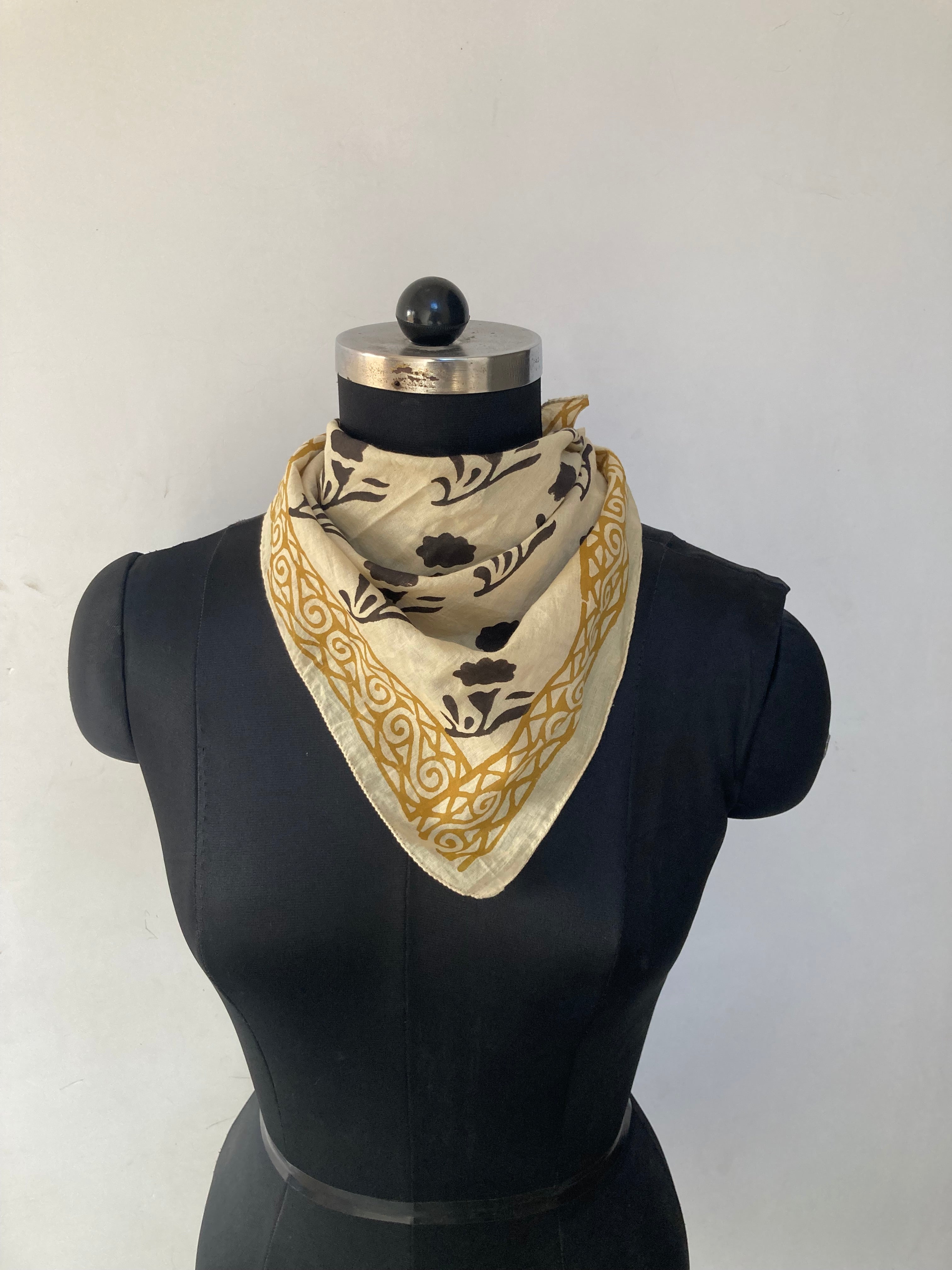 Hand Block Printed Cotton Bandana: Natural Dye Neckerchief - Made in India