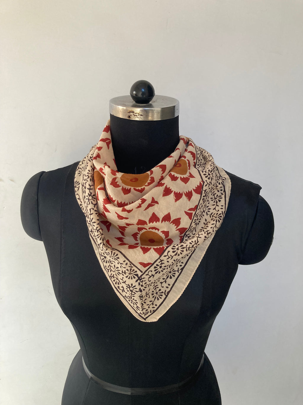 Hand Block Printed Cotton Bandana: Natural Dye Neckerchief - Made in India