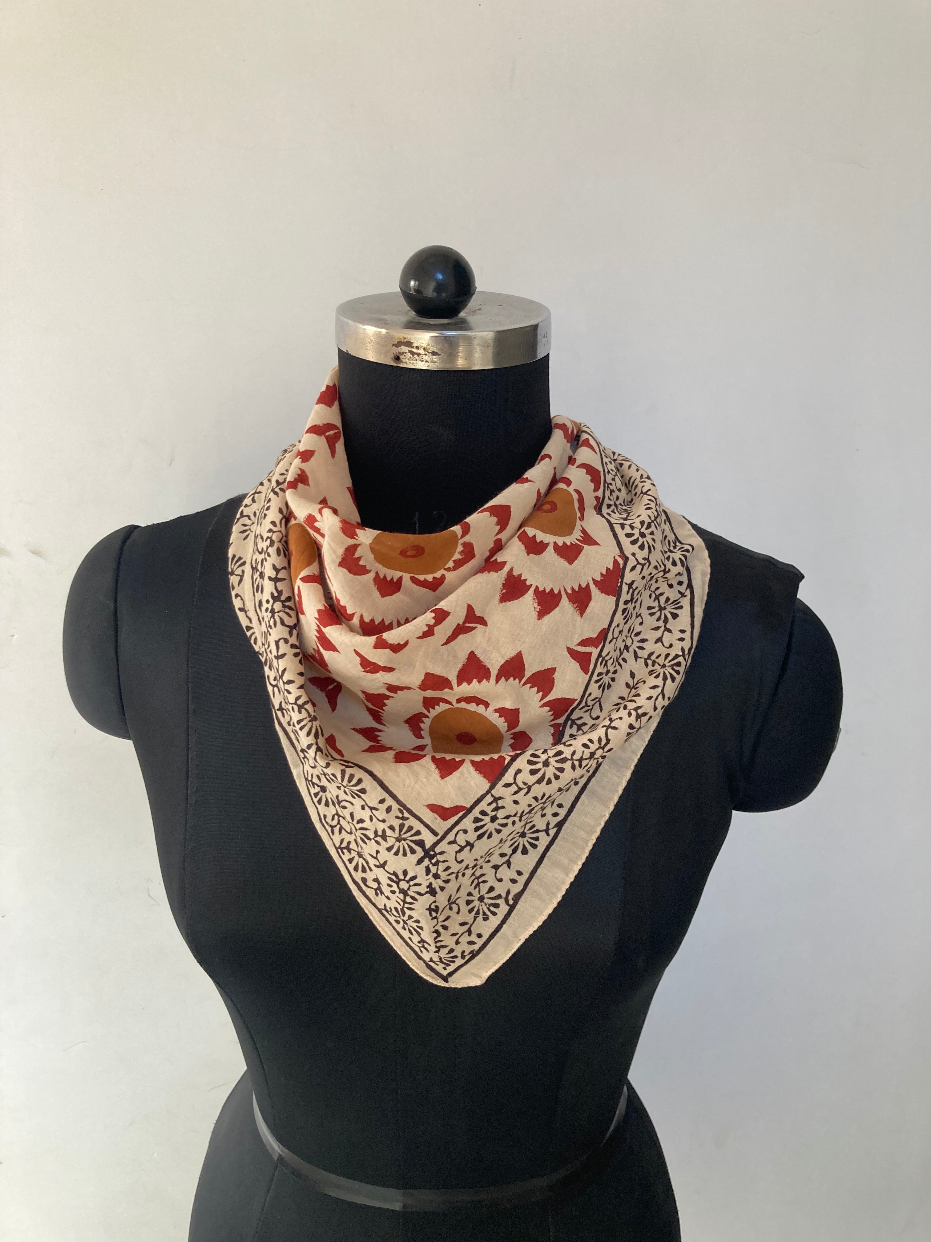 Hand Block Printed Cotton Bandana: Natural Dye Neckerchief - Made in India
