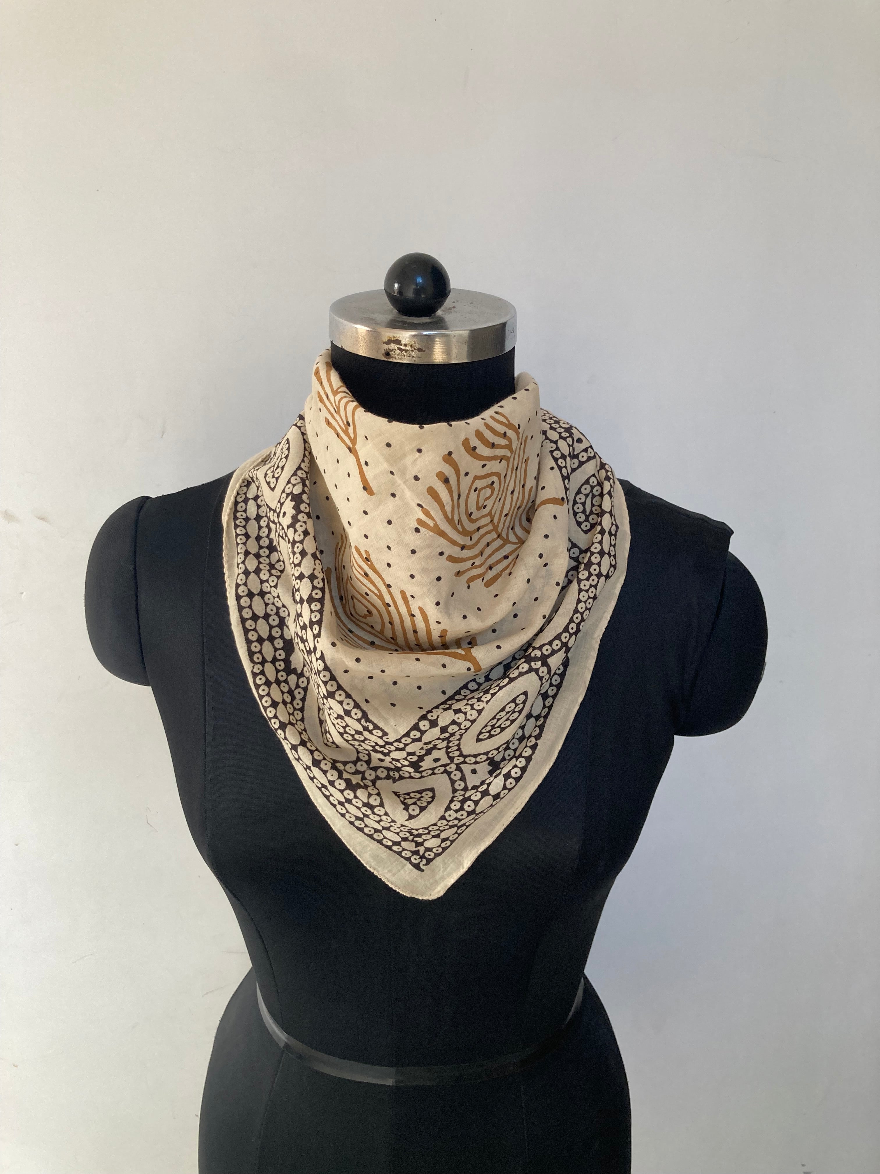Hand Block Printed Cotton Bandana: Natural Dye Neckerchief - Made in India