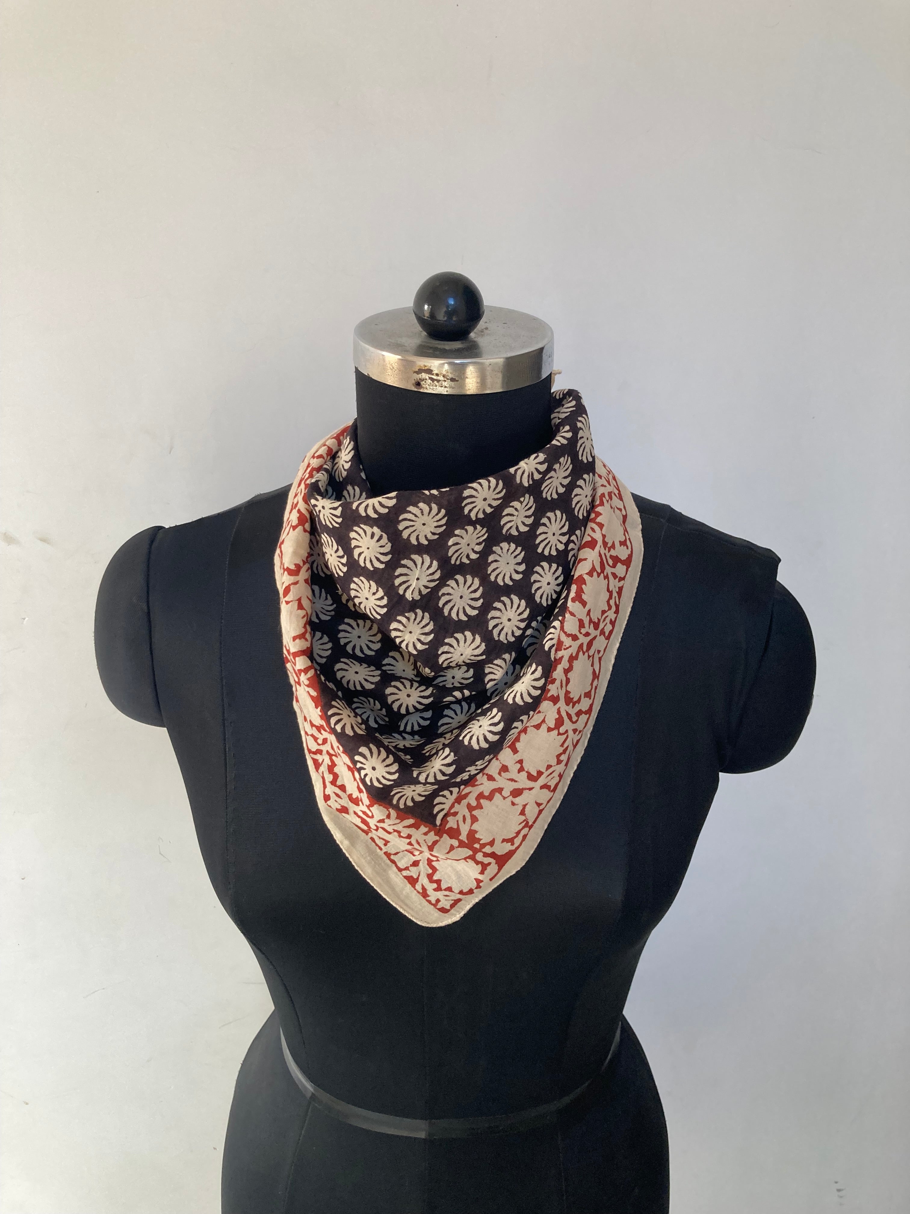 Hand Block Printed Cotton Bandana: Natural Dye Neckerchief - Made in India