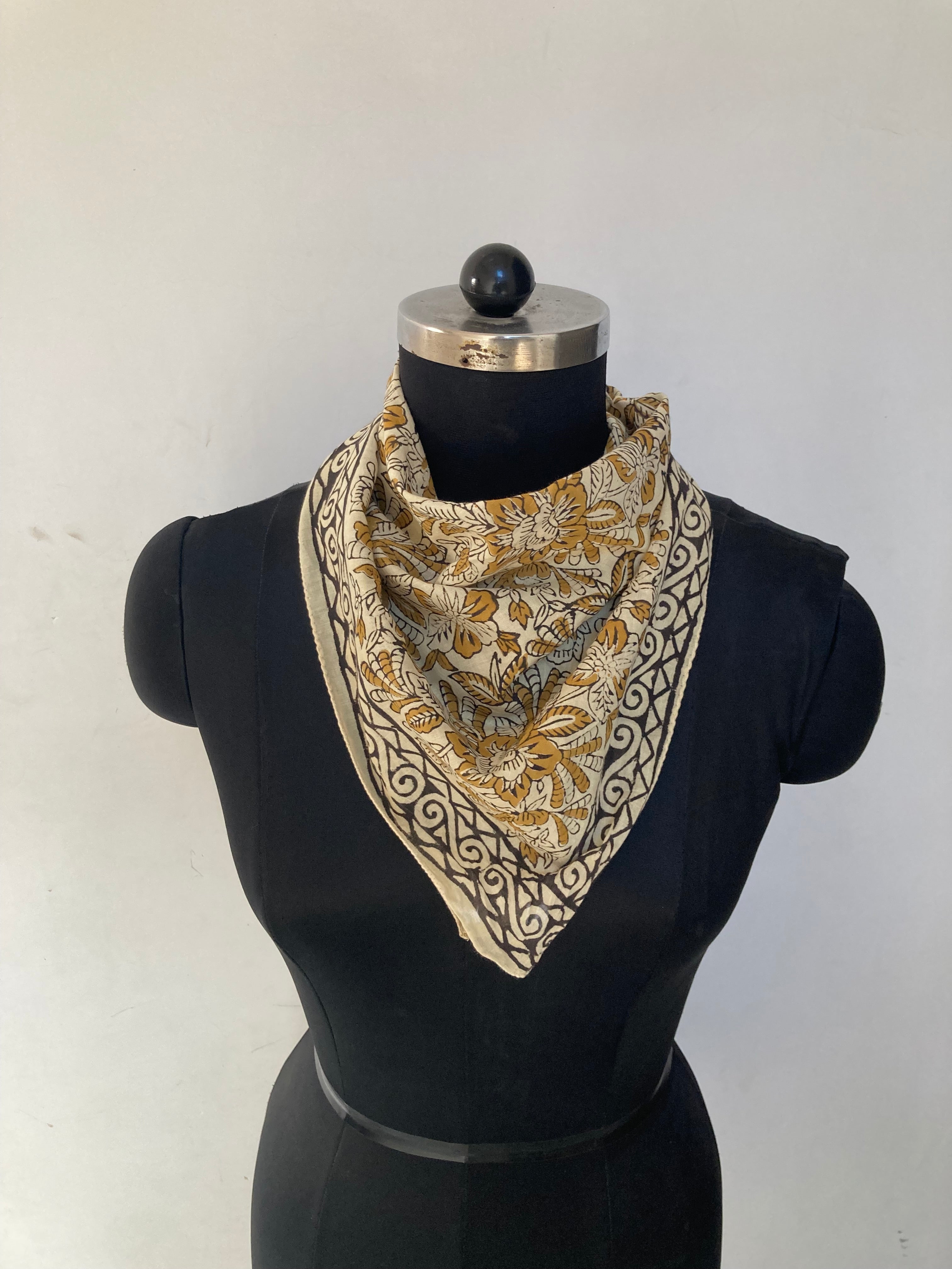 Hand Block Printed Cotton Bandana: Natural Dye Neckerchief - Made in India
