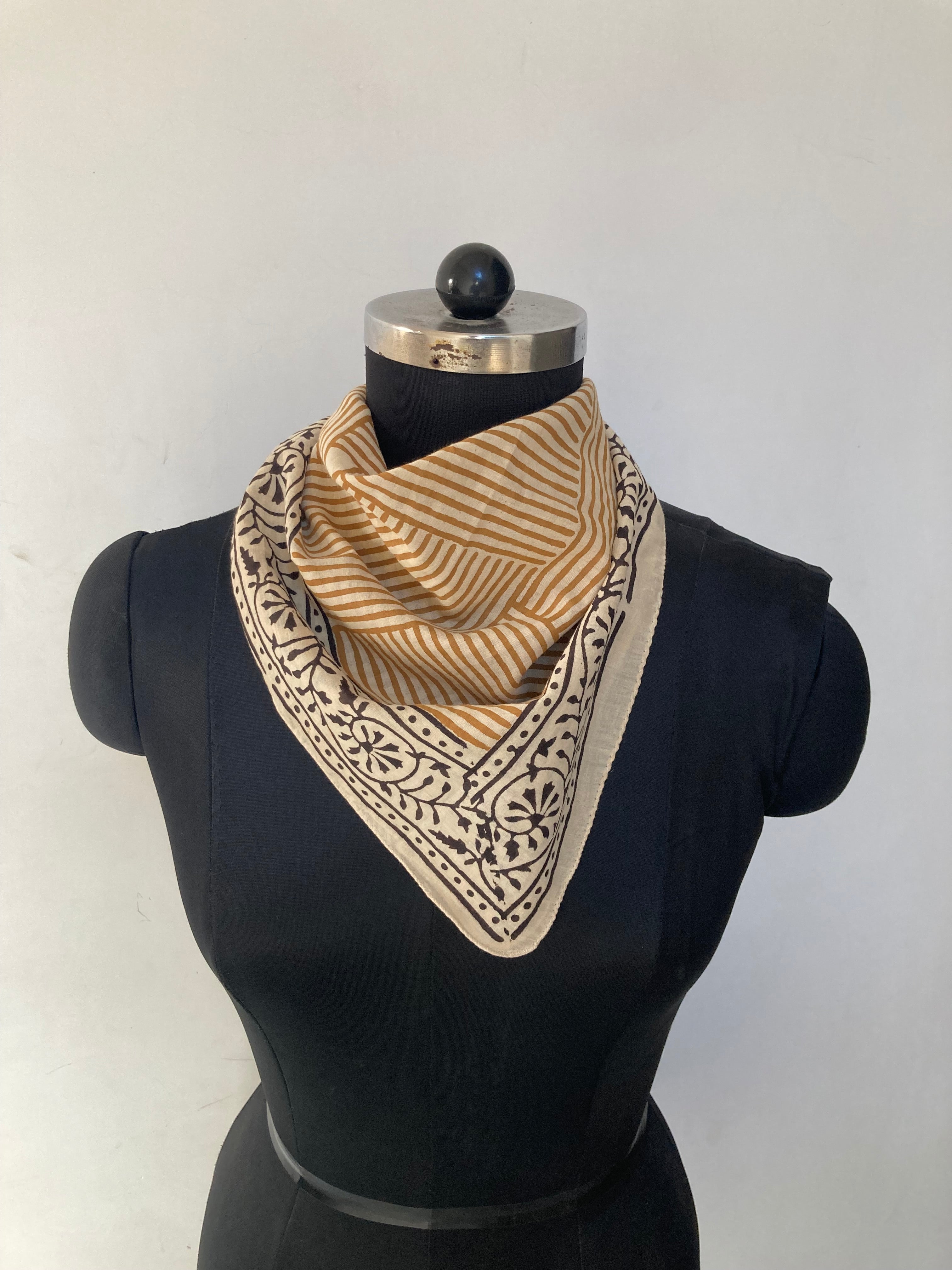 Hand Block Printed Cotton Bandana: Natural Dye Neckerchief - Made in India