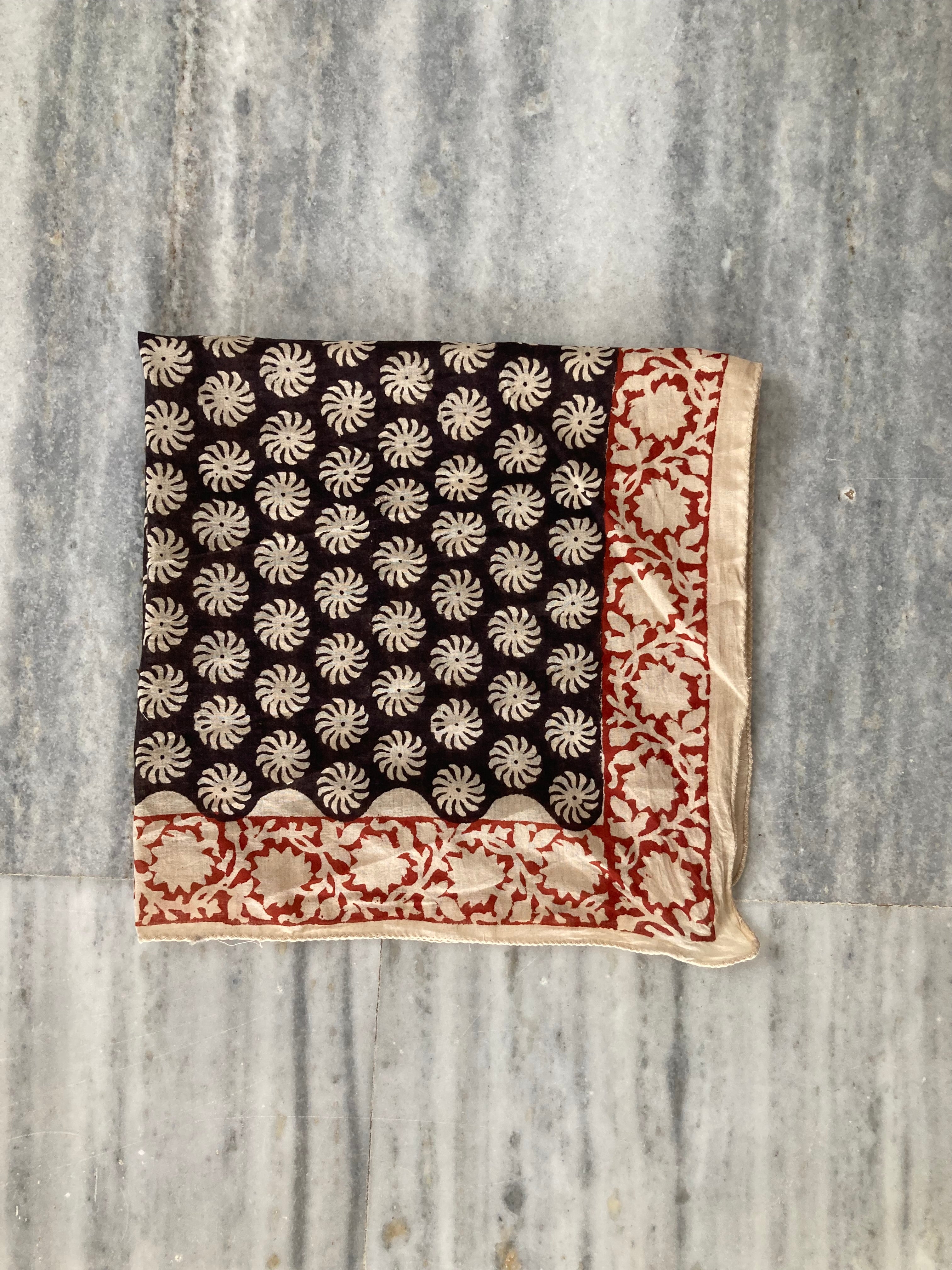 Hand Block Printed Cotton Bandana: Natural Dye Neckerchief - Made in India