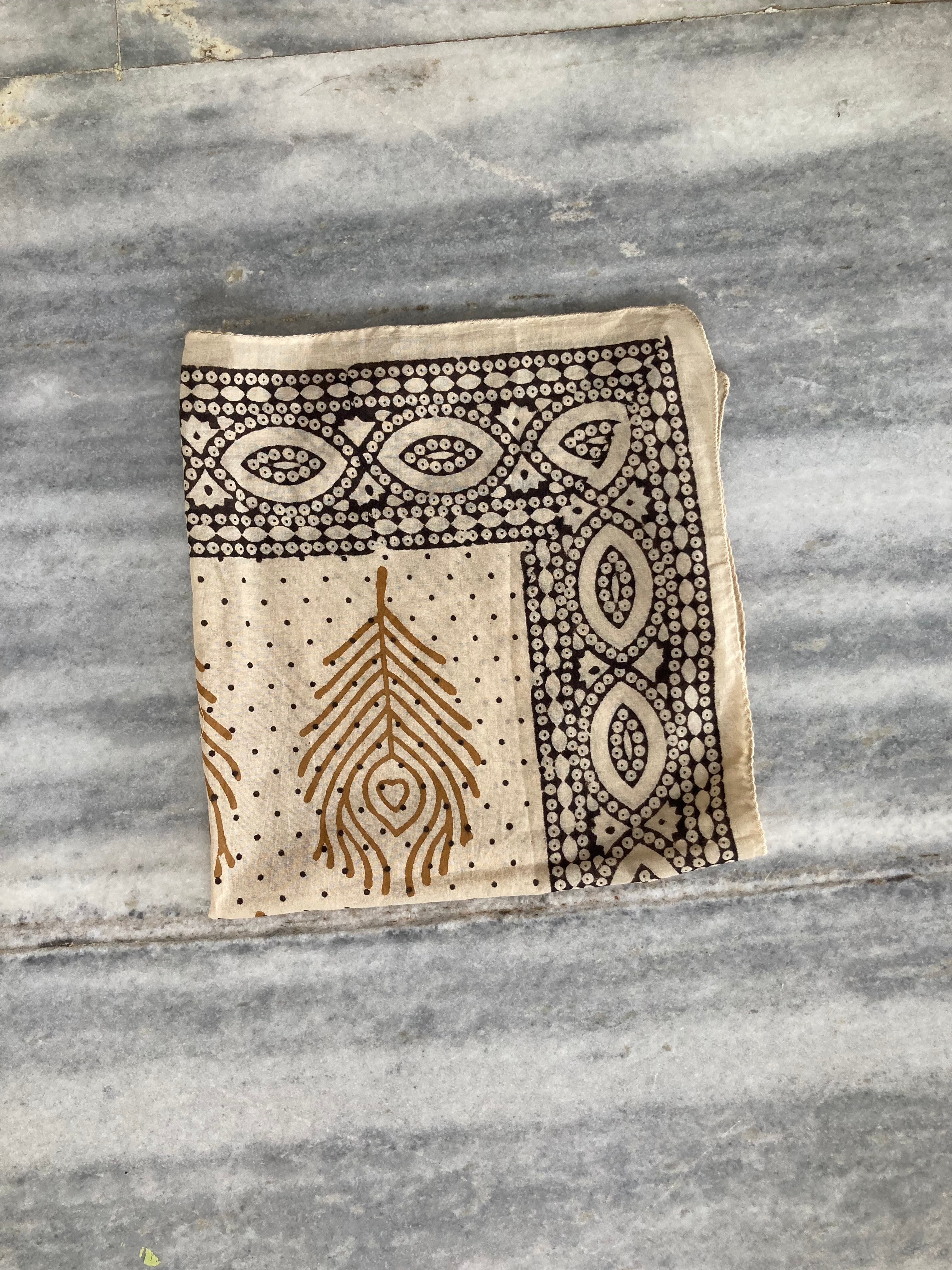 Hand Block Printed Cotton Bandana: Natural Dye Neckerchief - Made in India