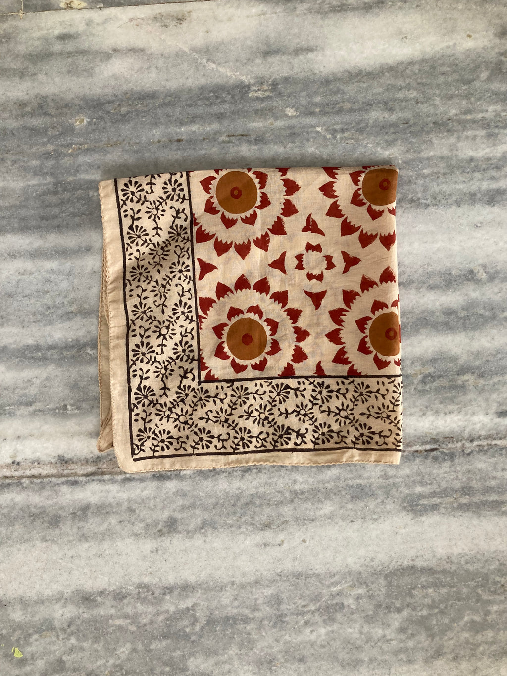 Hand Block Printed Cotton Bandana: Natural Dye Neckerchief - Made in India