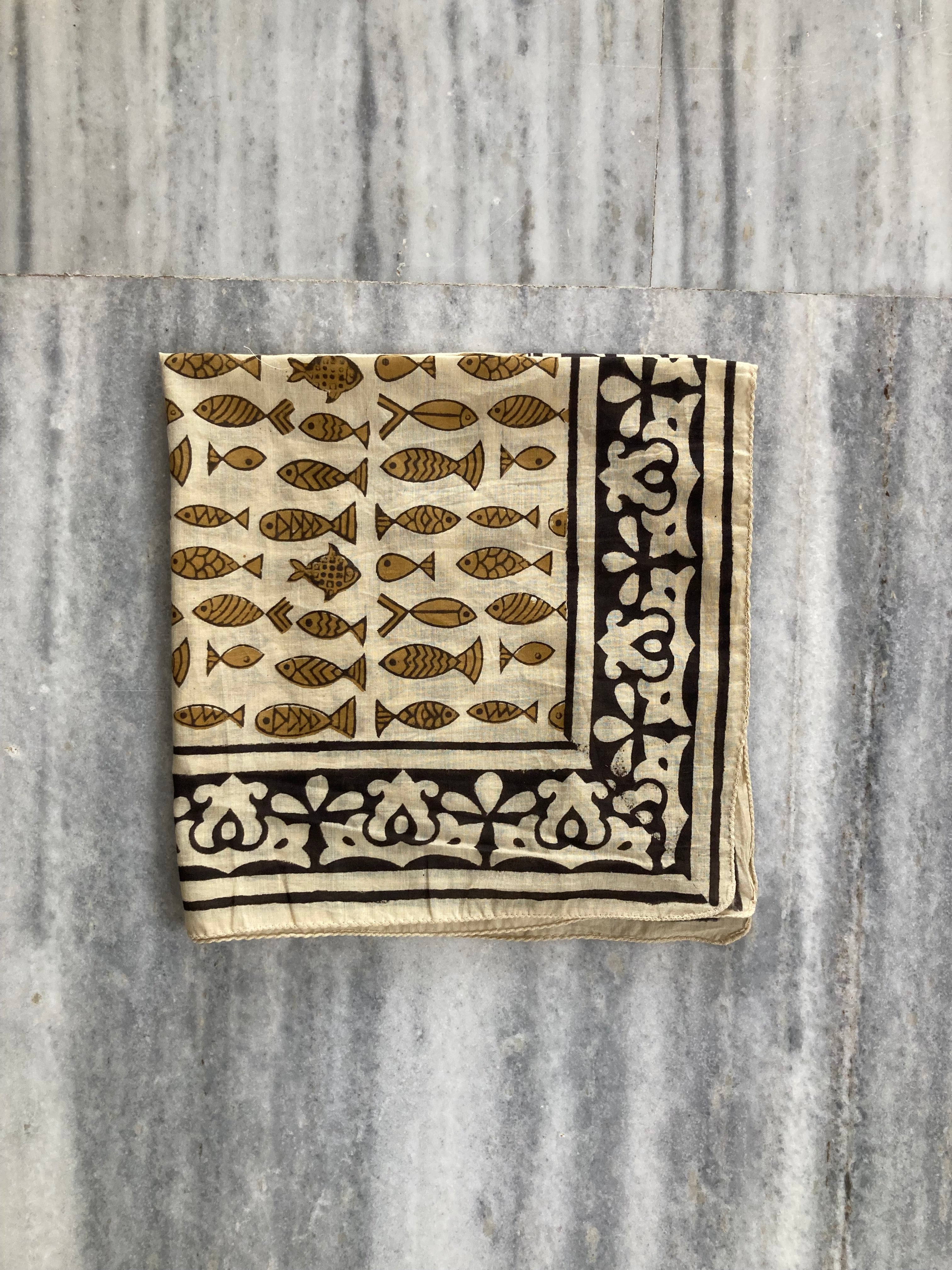 Hand Block Printed Cotton Bandana: Natural Dye Neckerchief - Made in India
