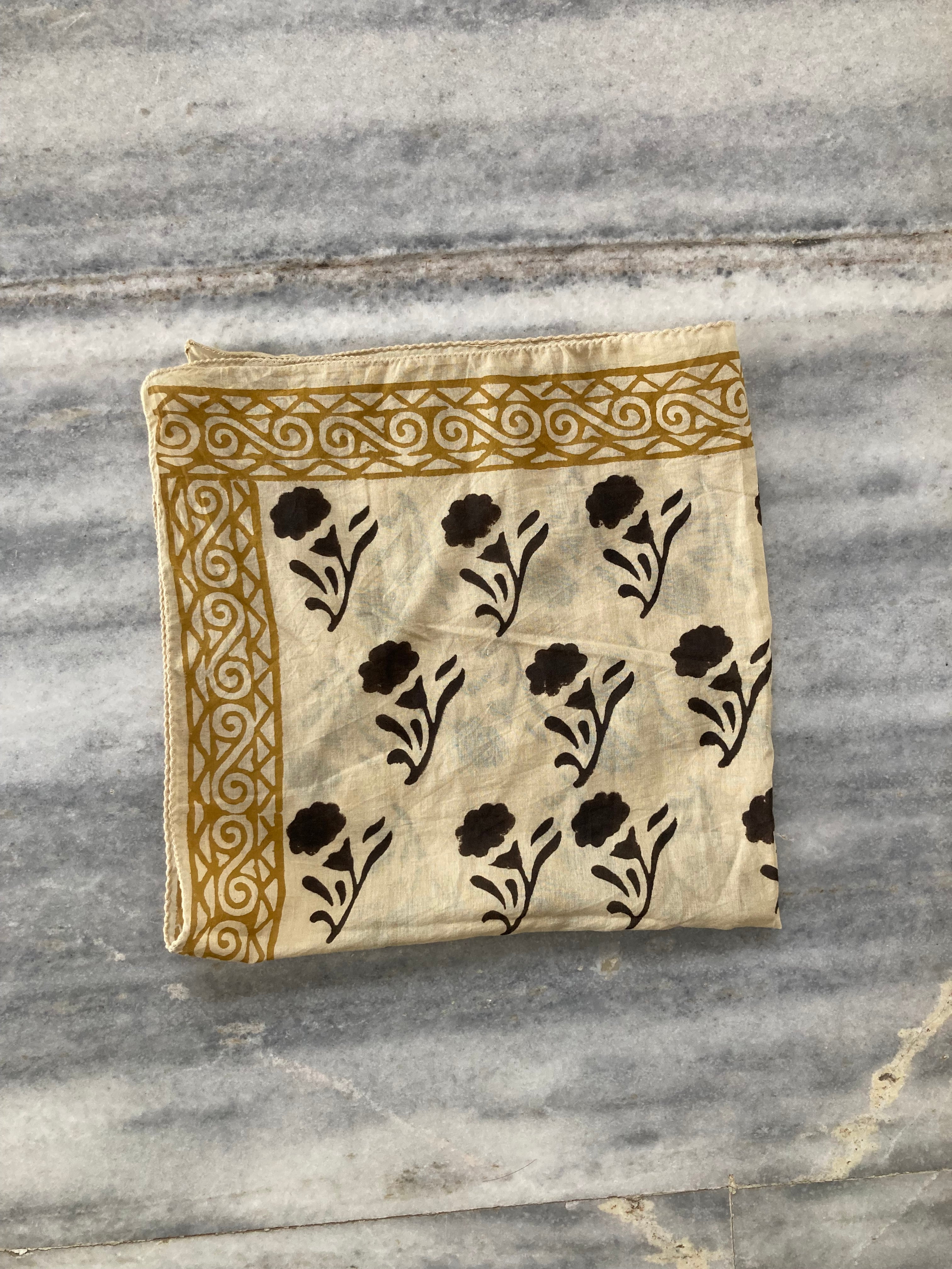 Hand Block Printed Cotton Bandana: Natural Dye Neckerchief - Made in India