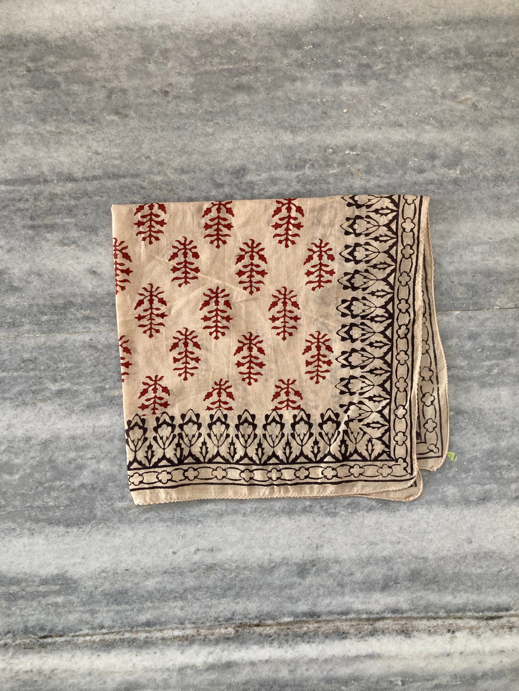 Hand Block Printed Cotton Bandana: Natural Dye Neckerchief - Made in India