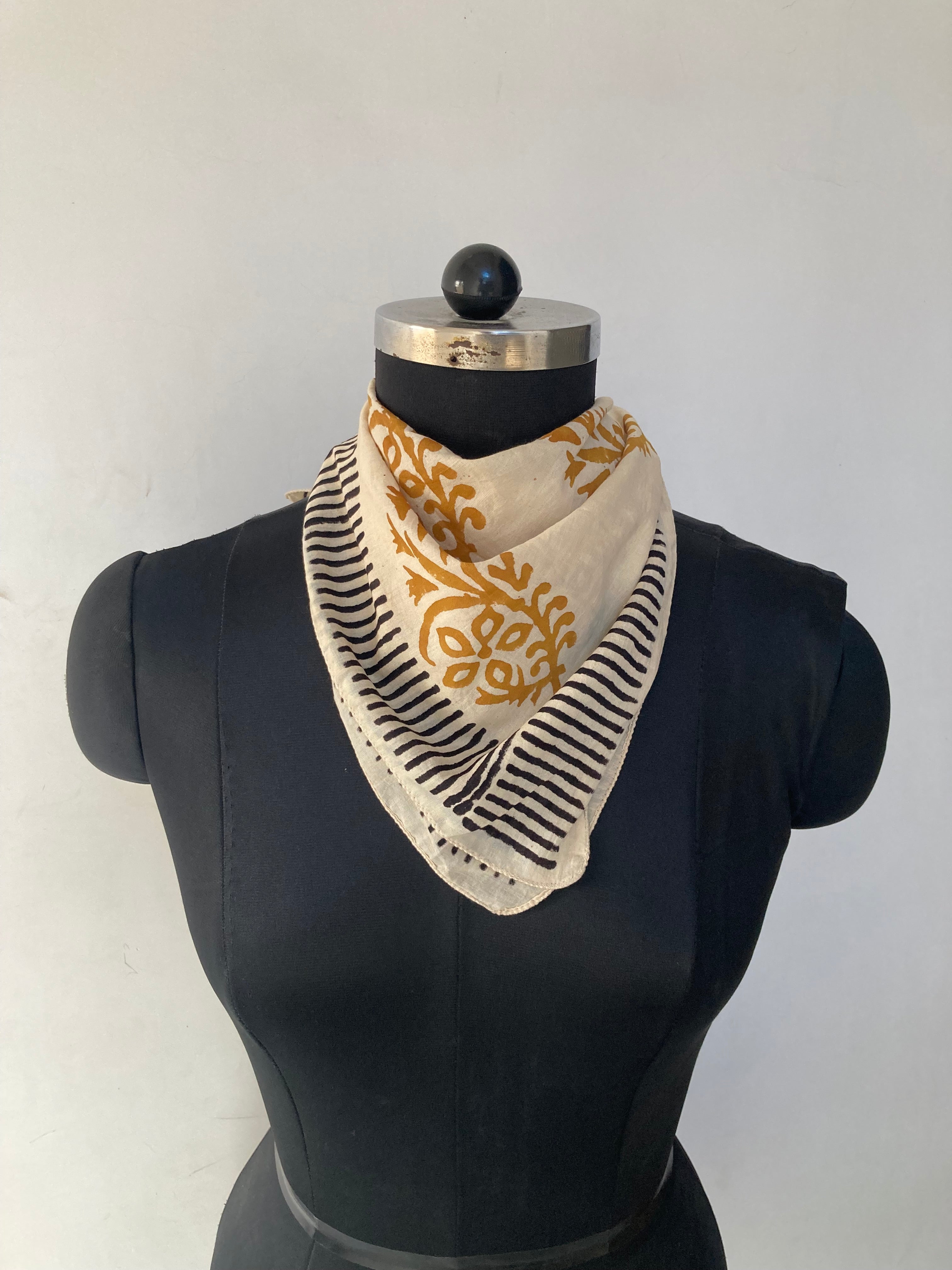 Hand Block Printed Cotton Bandana: Natural Dye Neckerchief - Made in India