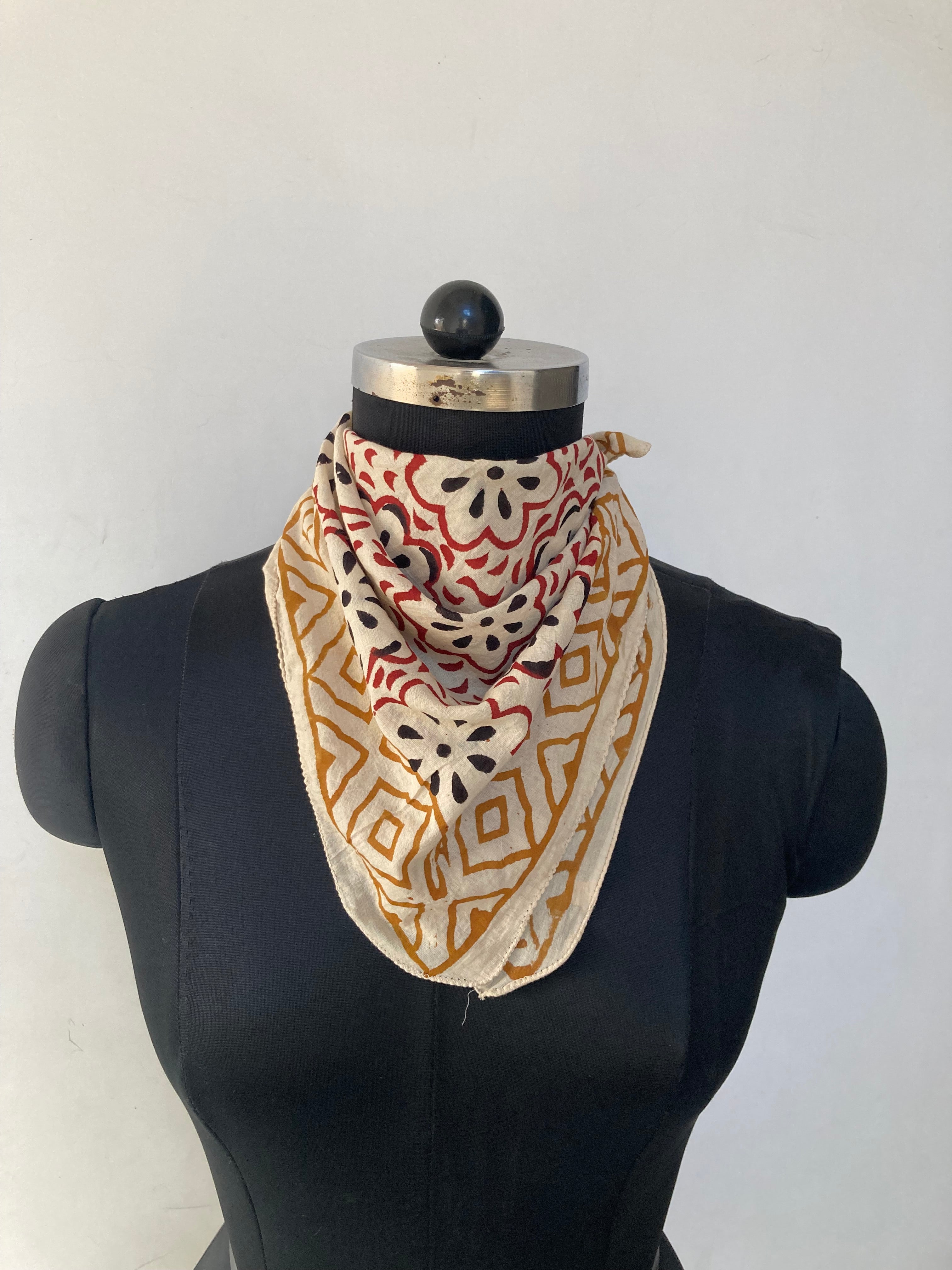 Hand Block Printed Cotton Bandana: Natural Dye Neckerchief - Made in India