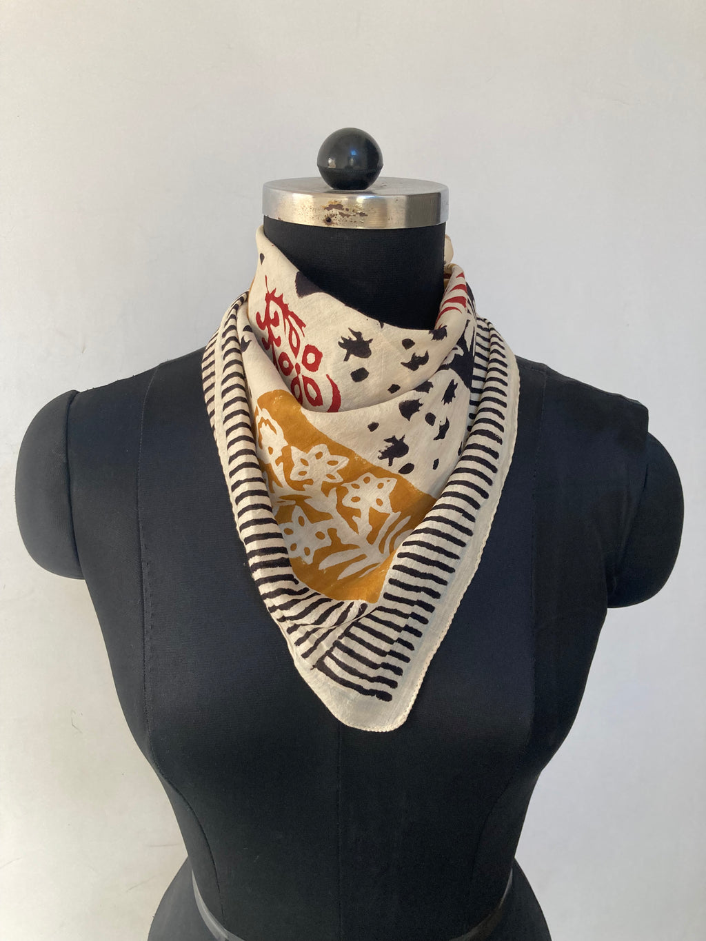 Hand Block Printed Cotton Bandana: Natural Dye Neckerchief - Made in India