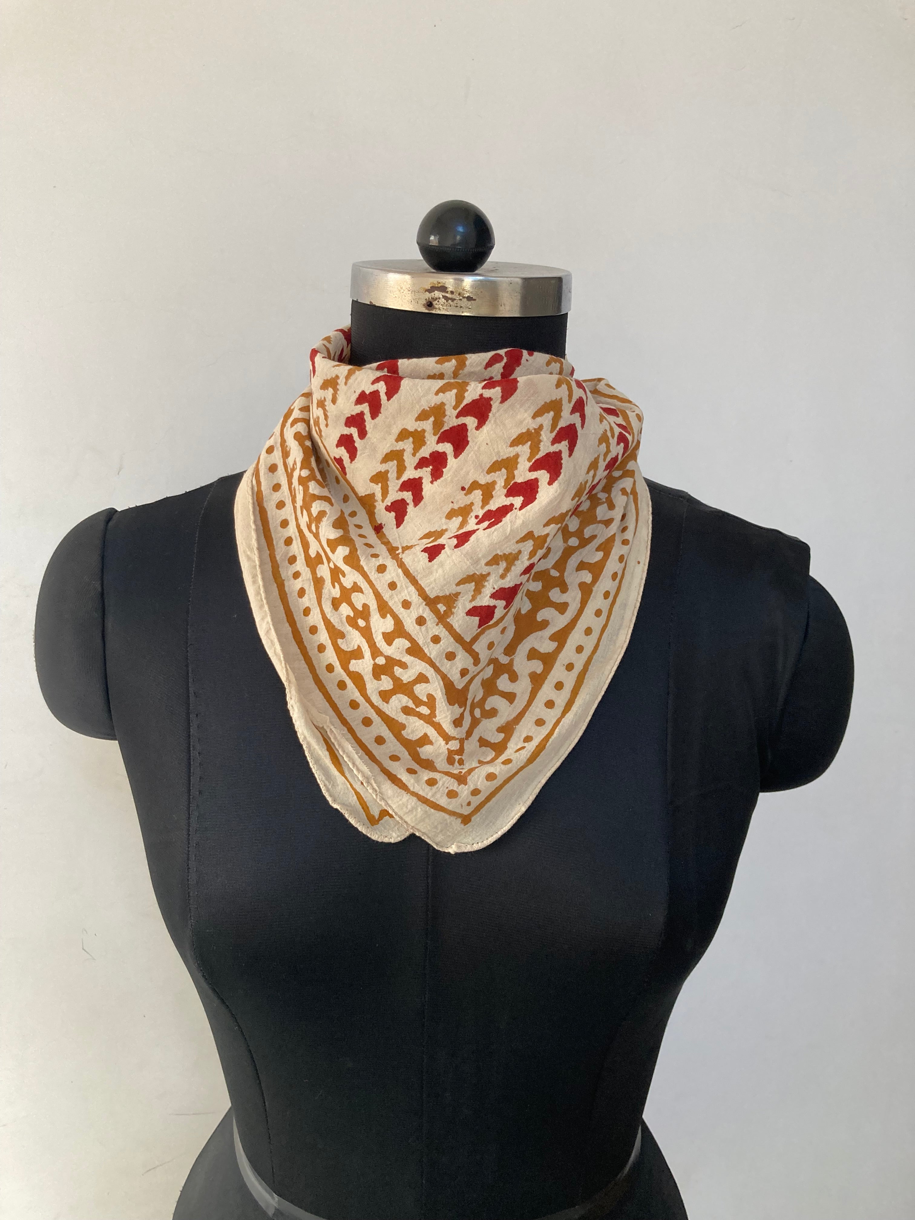 Hand Block Printed Cotton Bandana: Natural Dye Neckerchief - Made in India