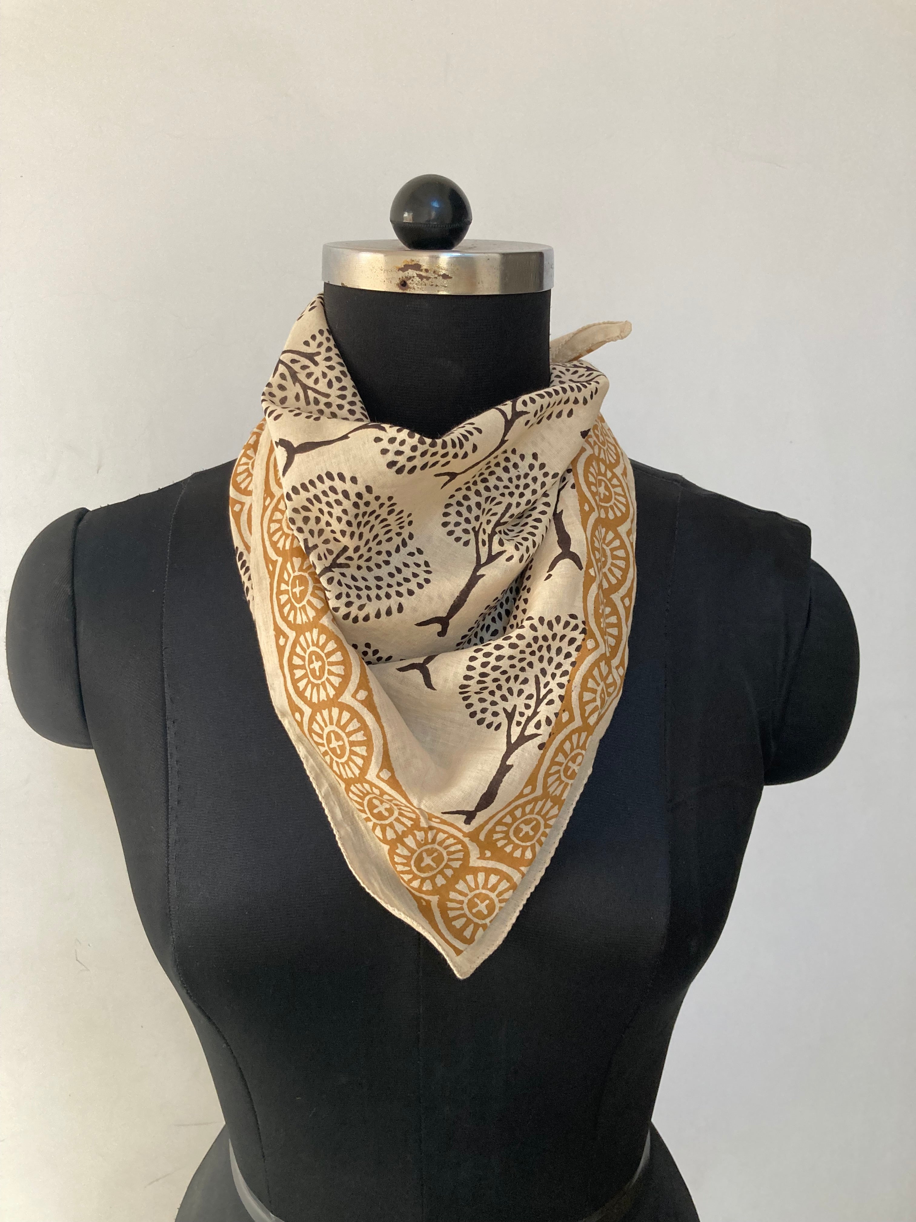 Hand Block Printed Cotton Bandana: Natural Dye Neckerchief - Made in India