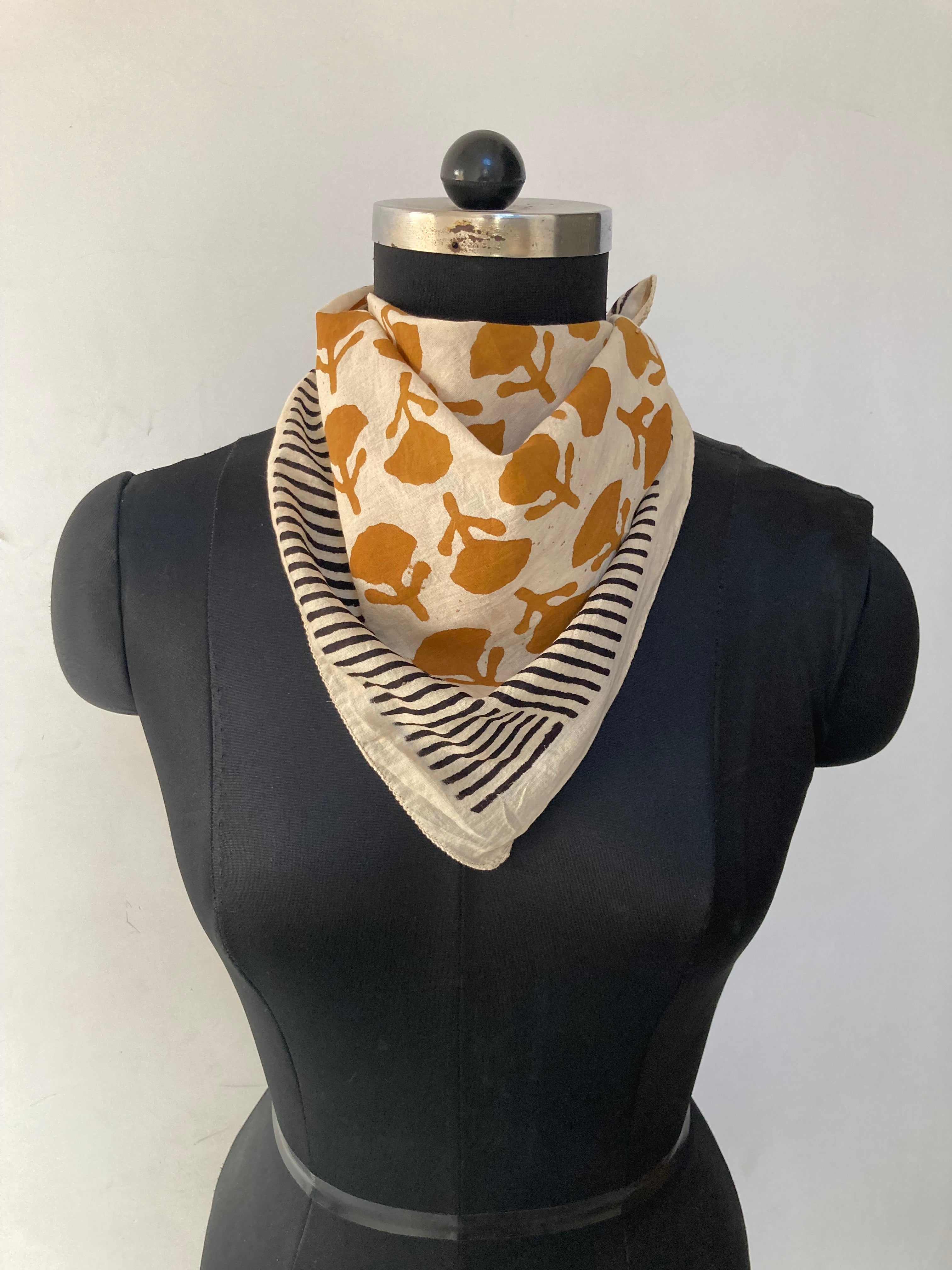 Hand Block Printed Cotton Bandana: Natural Dye Neckerchief - Made in India