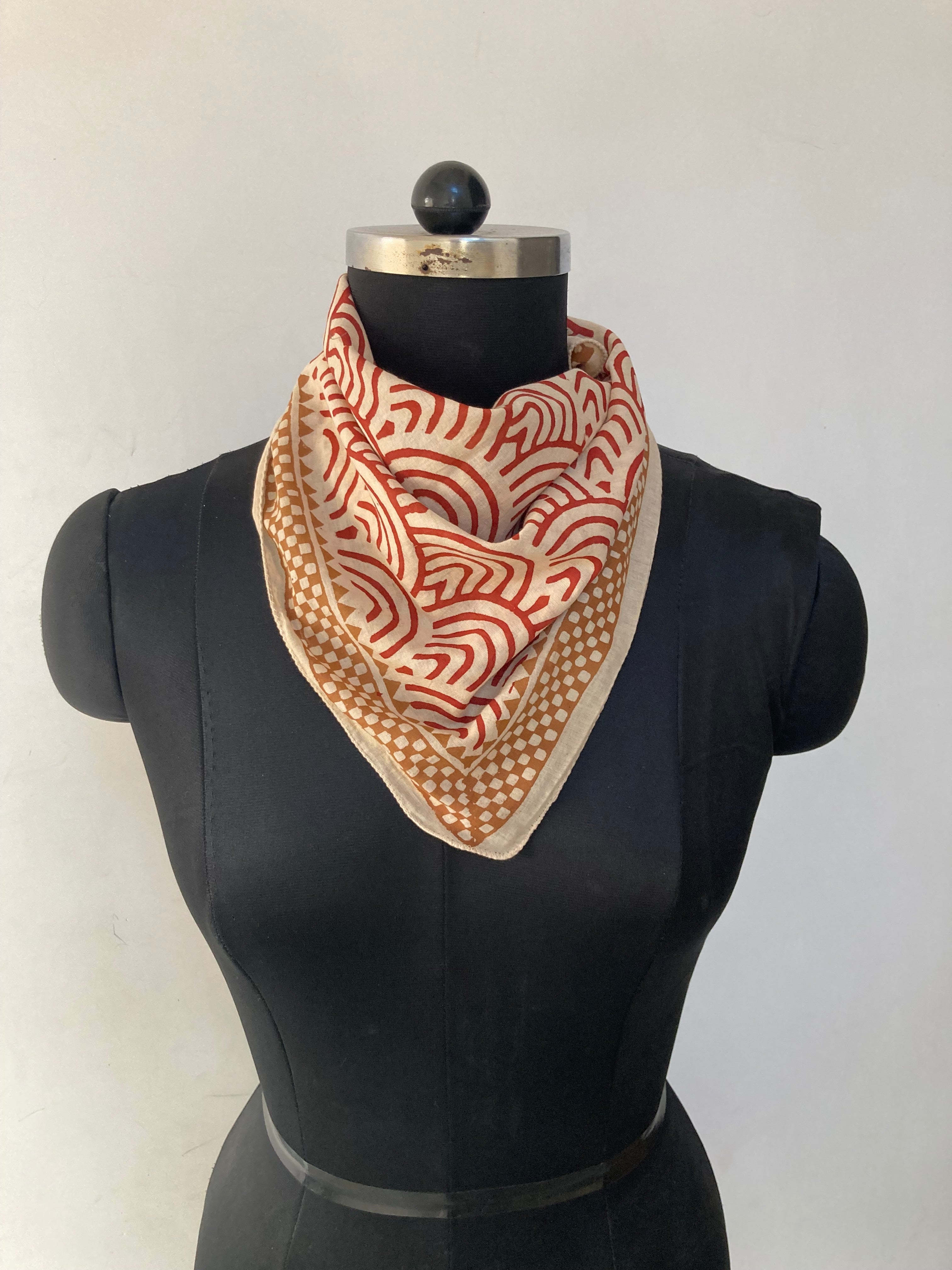 Hand Block Printed Cotton Bandana: Natural Dye Neckerchief - Made in India