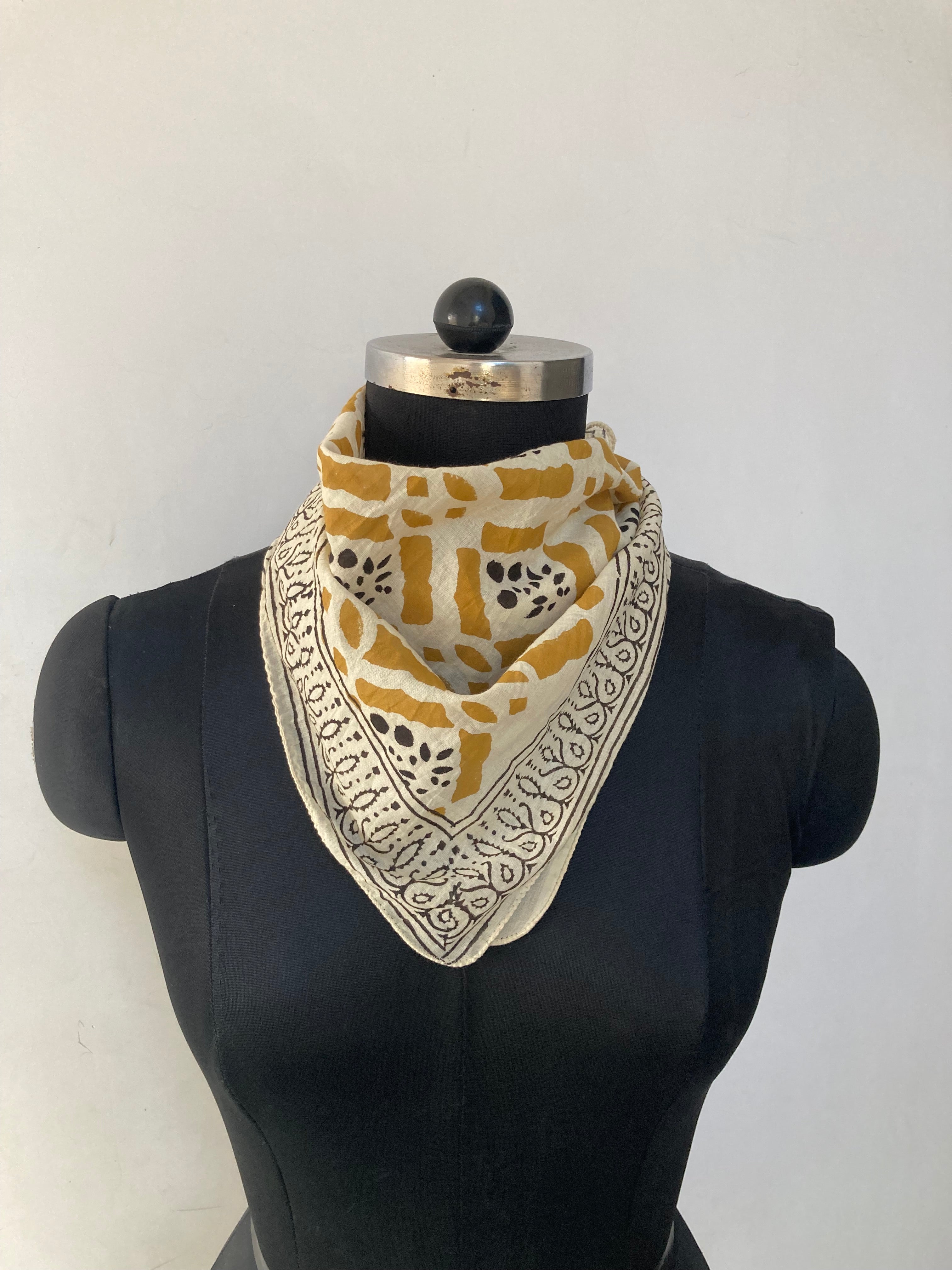 Hand Block Printed Cotton Bandana: Natural Dye Neckerchief - Made in India