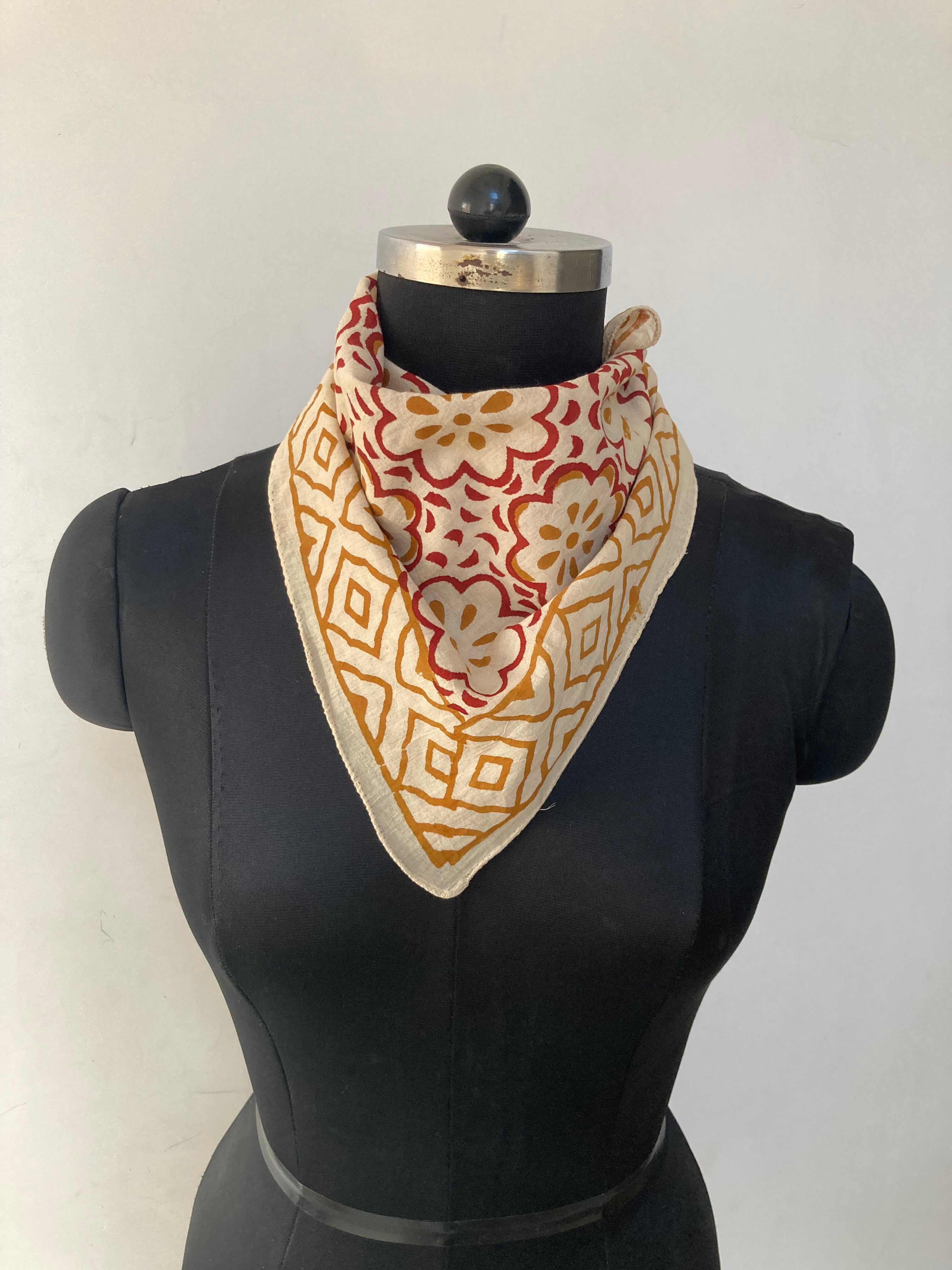 Hand Block Printed Cotton Bandana: Natural Dye Neckerchief - Made in India