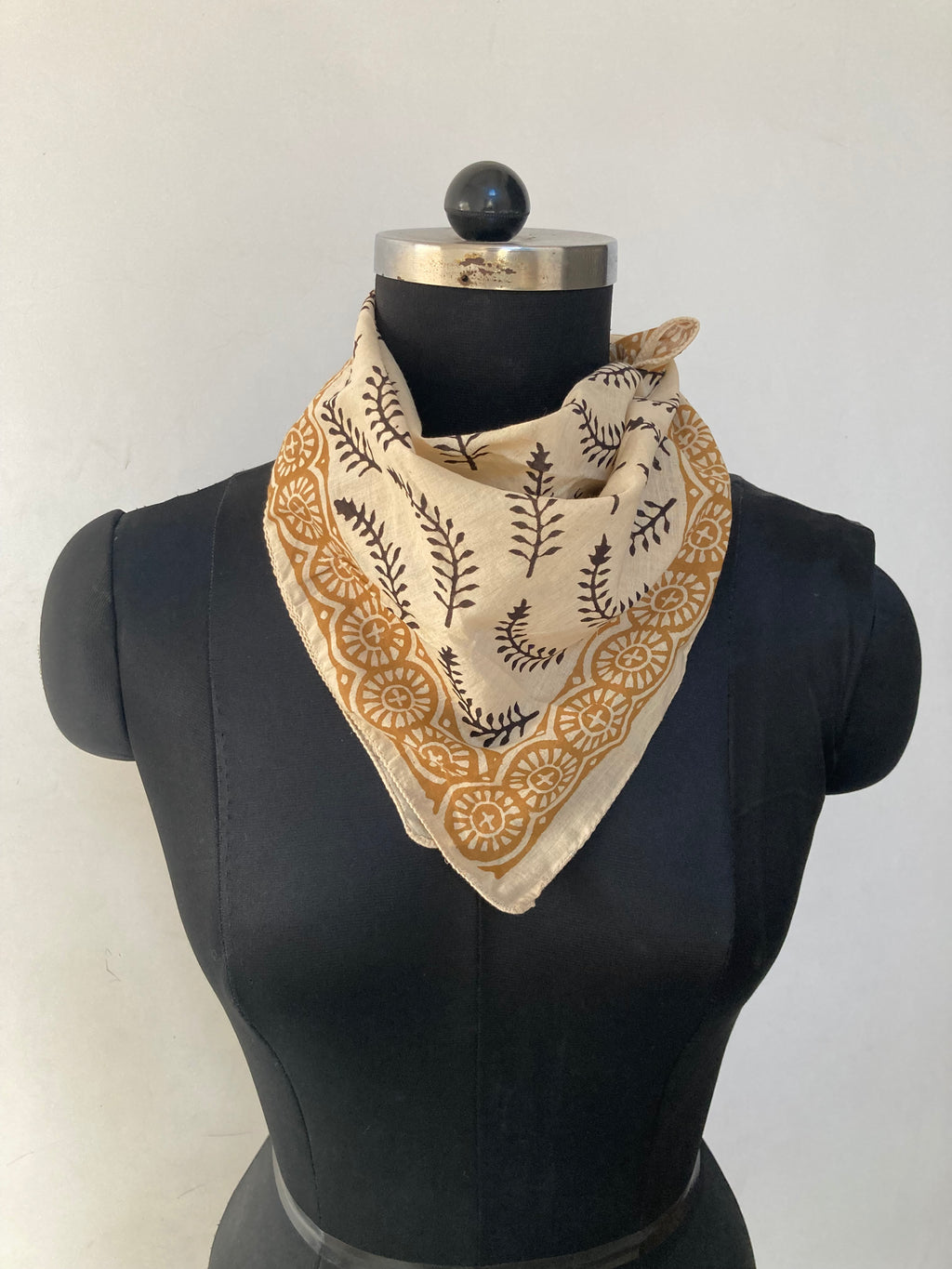 Hand Block Printed Cotton Bandana: Natural Dye Neckerchief - Made in India