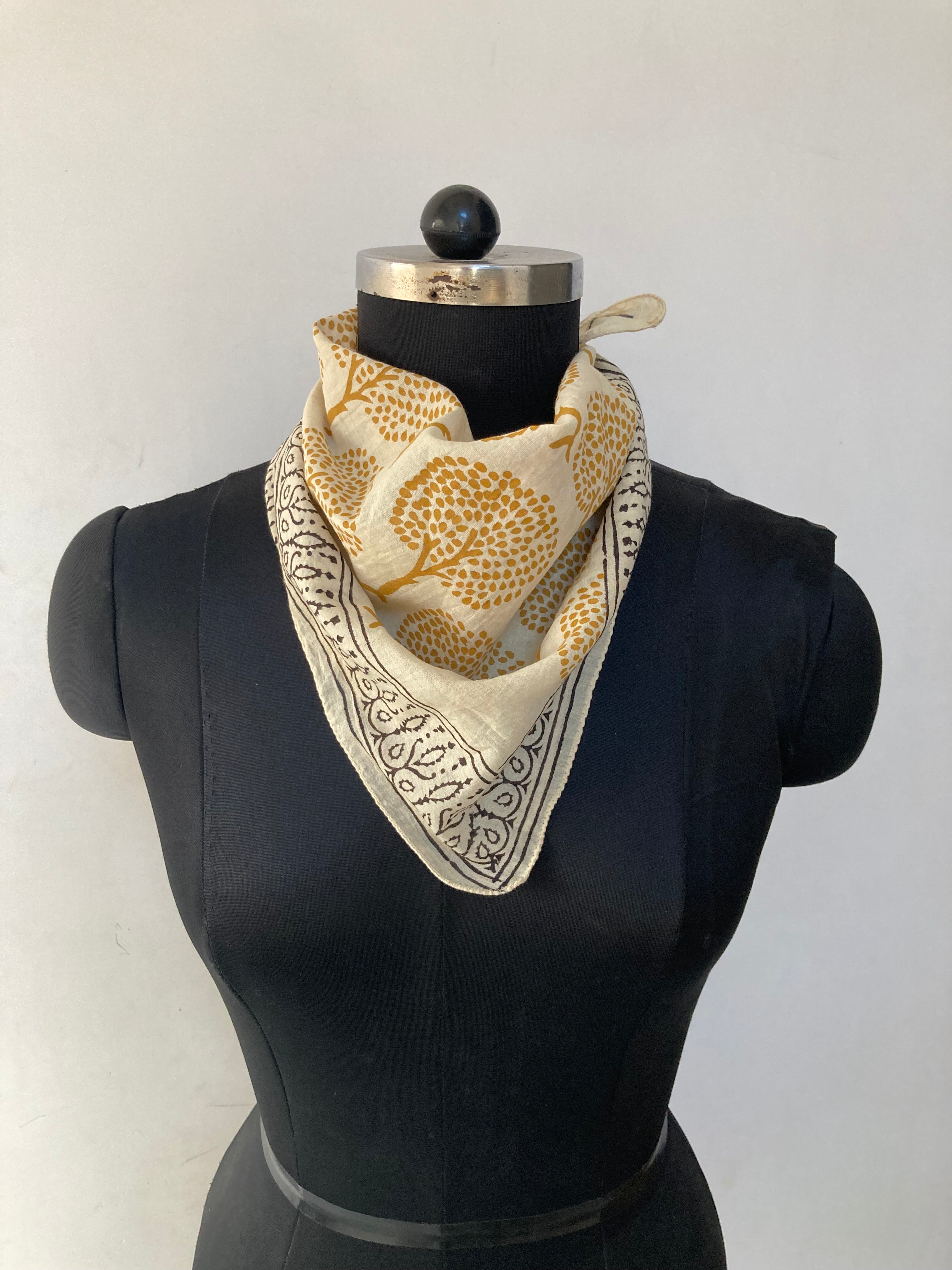 Hand Block Printed Cotton Bandana: Natural Dye Neckerchief - Made in India