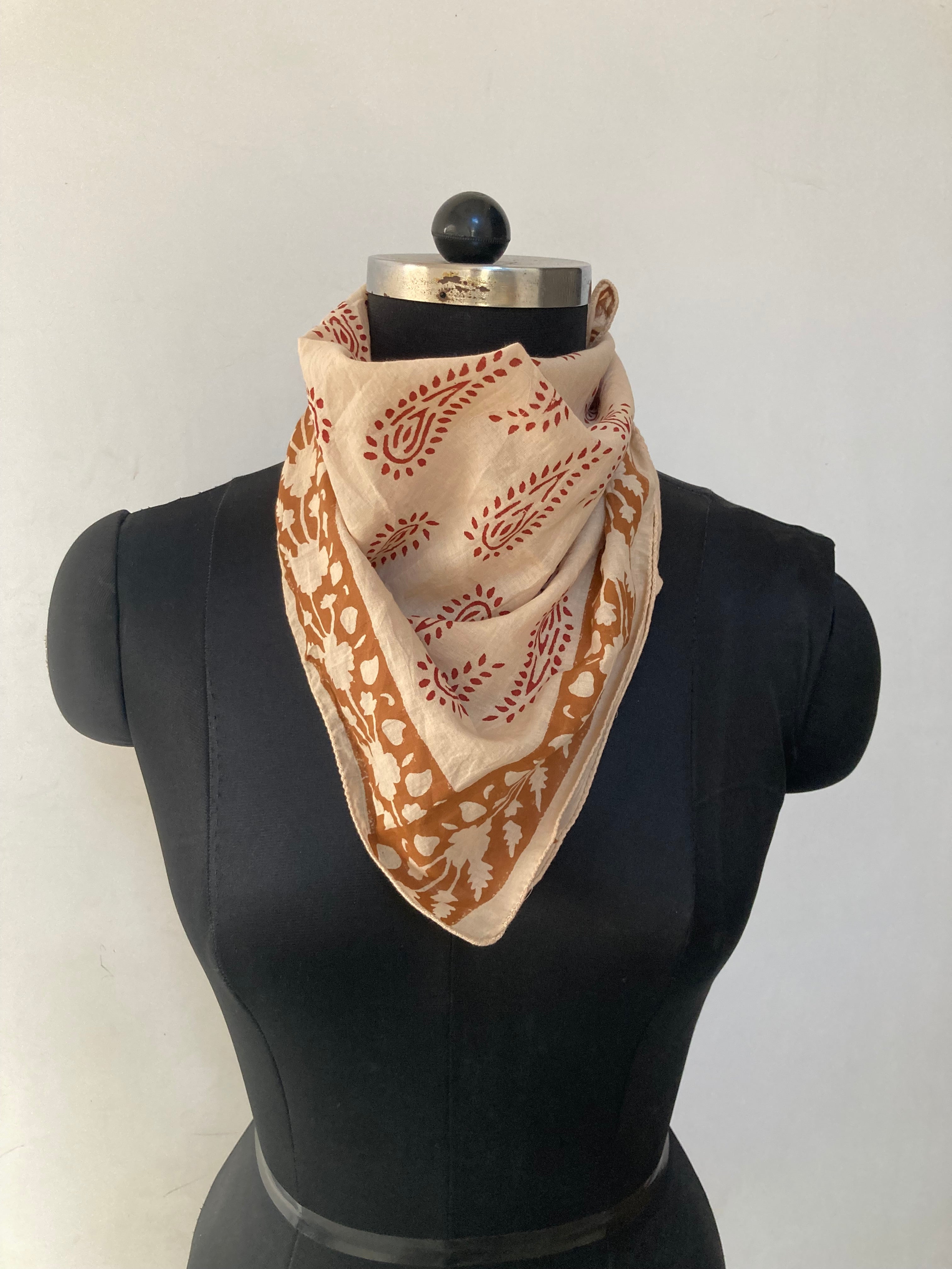 Hand Block Printed Cotton Bandana: Natural Dye Neckerchief - Made in India