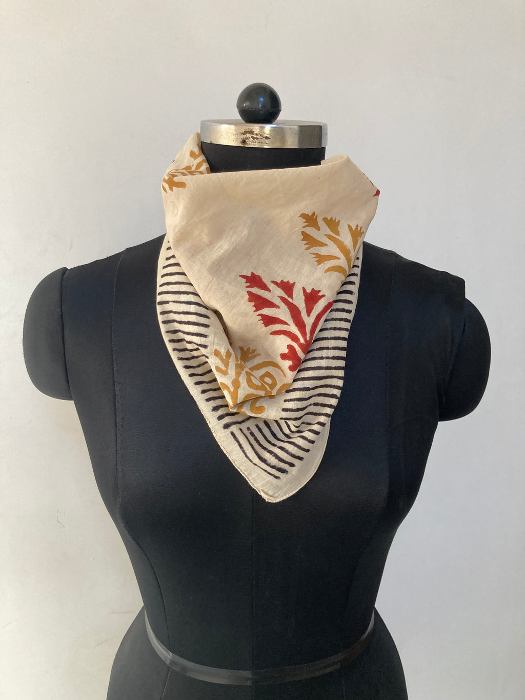 Hand Block Printed Cotton Bandana: Natural Dye Neckerchief - Made in India