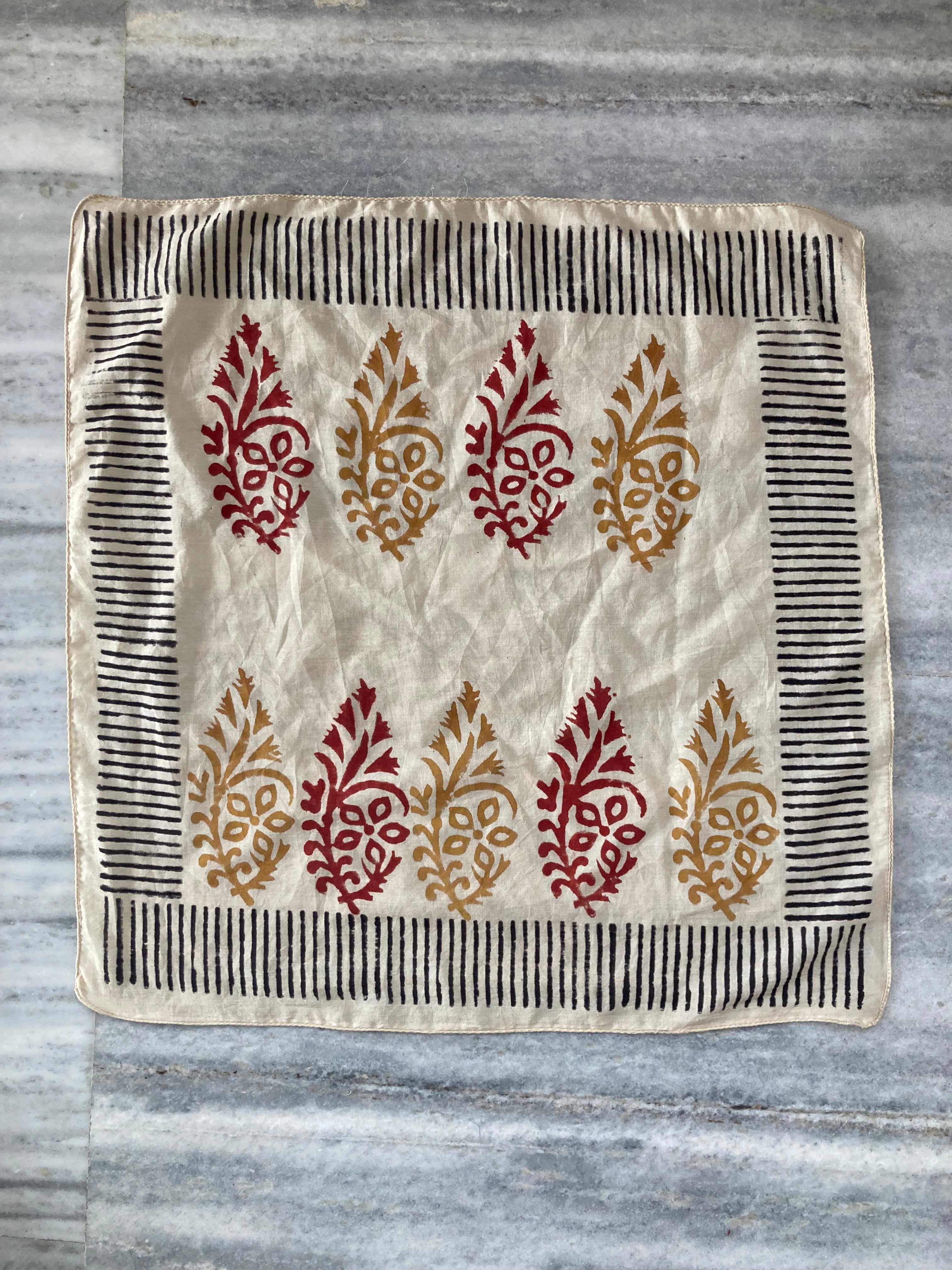 Hand Block Printed Cotton Bandana: Natural Dye Neckerchief - Made in India