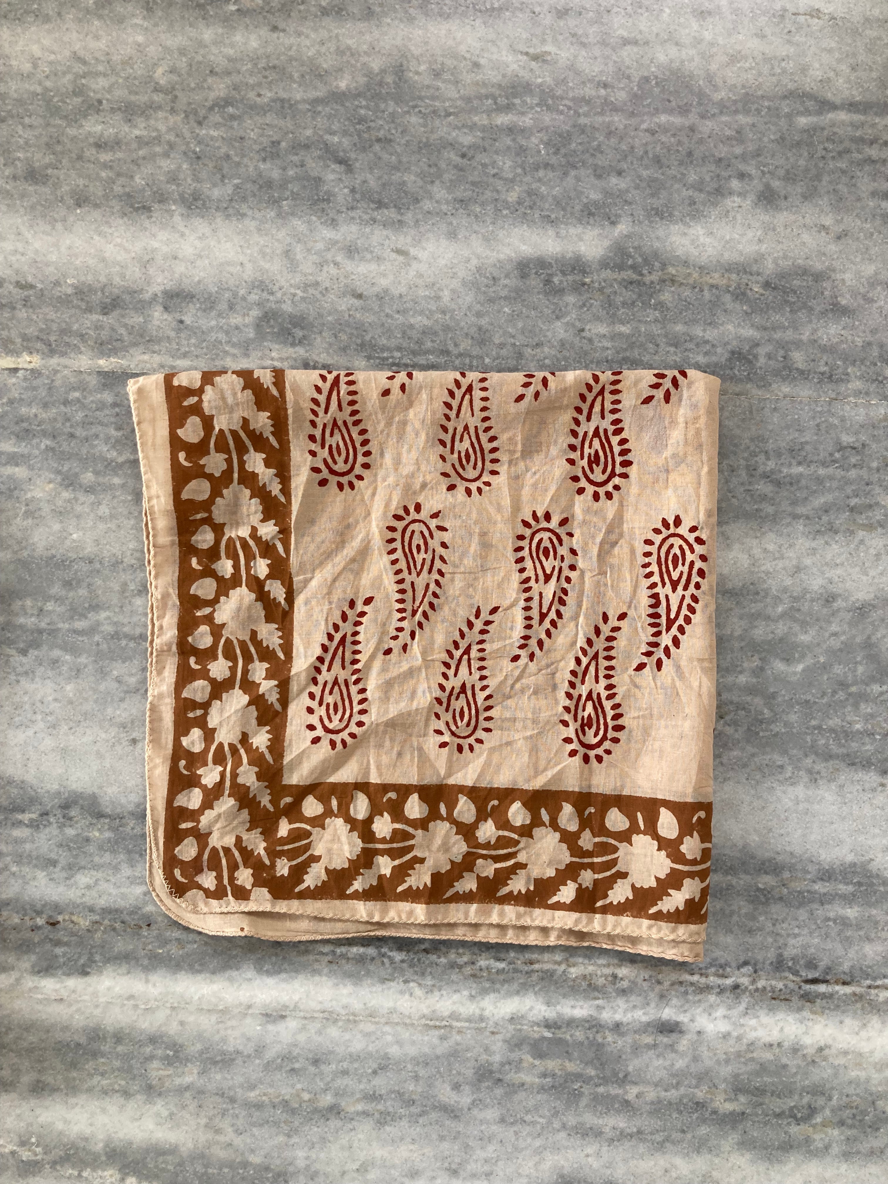 Hand Block Printed Cotton Bandana: Natural Dye Neckerchief - Made in India