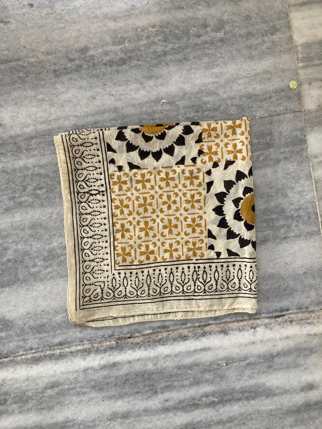 Hand Block Printed Cotton Bandana: Natural Dye Neckerchief - Made in India