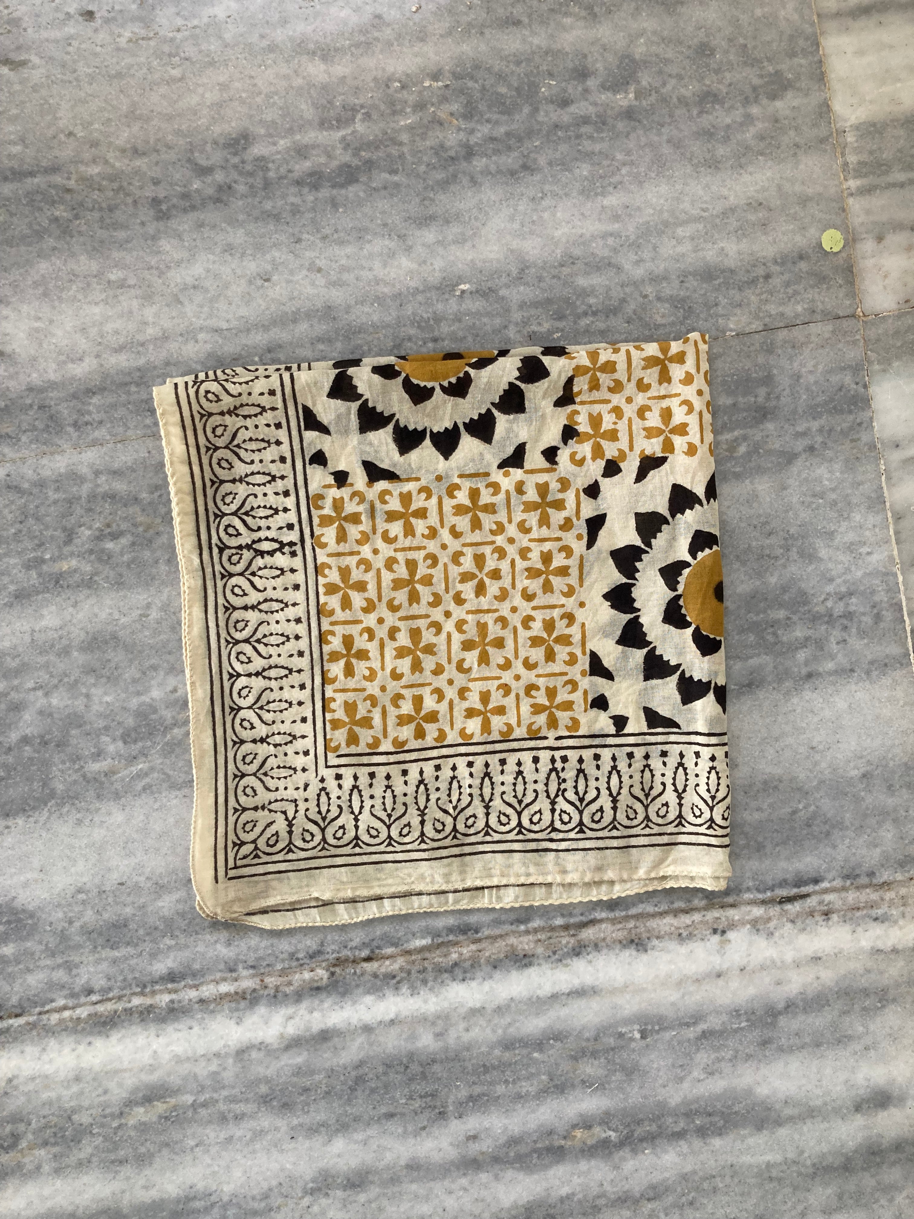 Hand Block Printed Cotton Bandana: Natural Dye Neckerchief - Made in India
