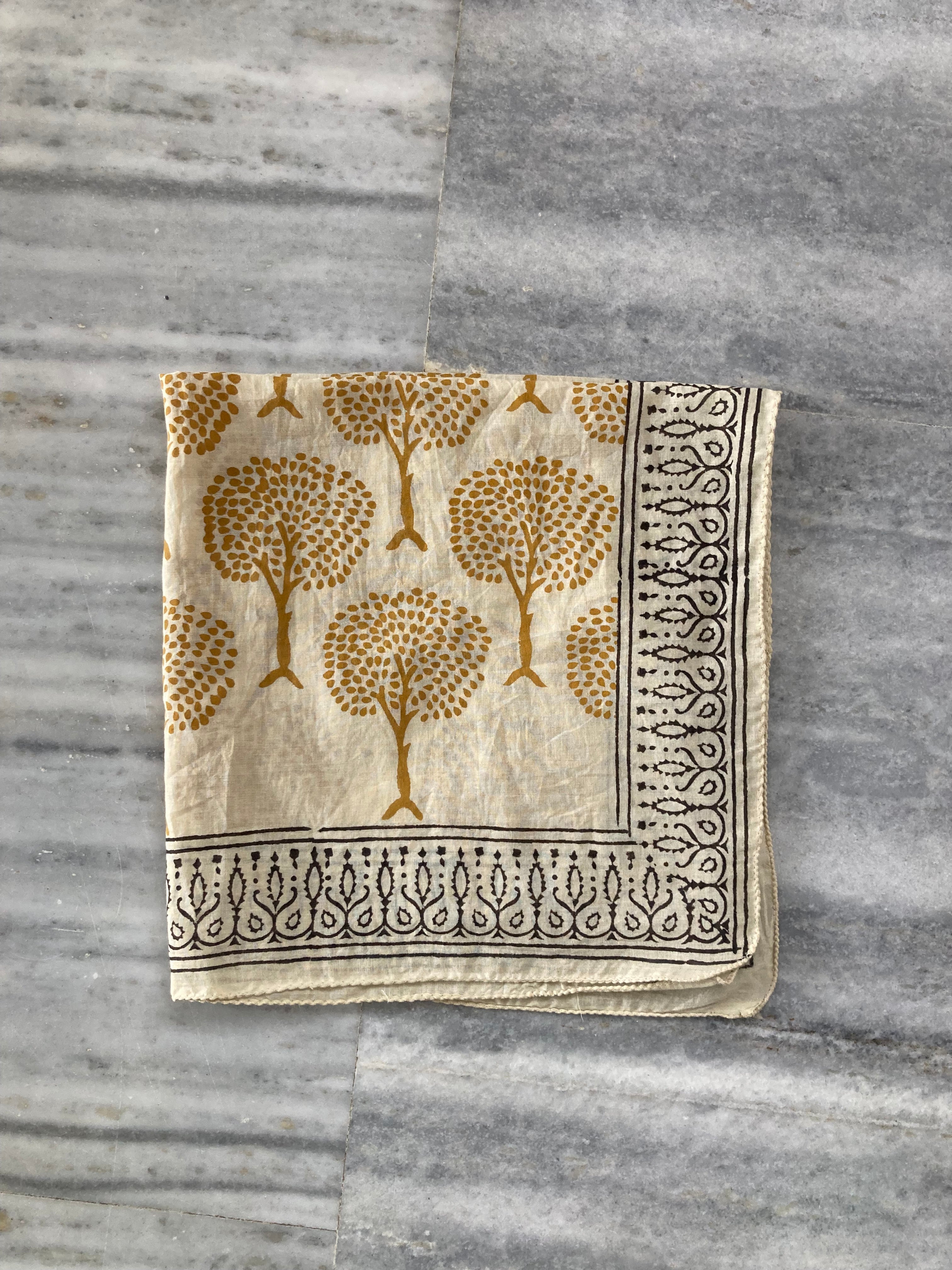 Hand Block Printed Cotton Bandana: Natural Dye Neckerchief - Made in India