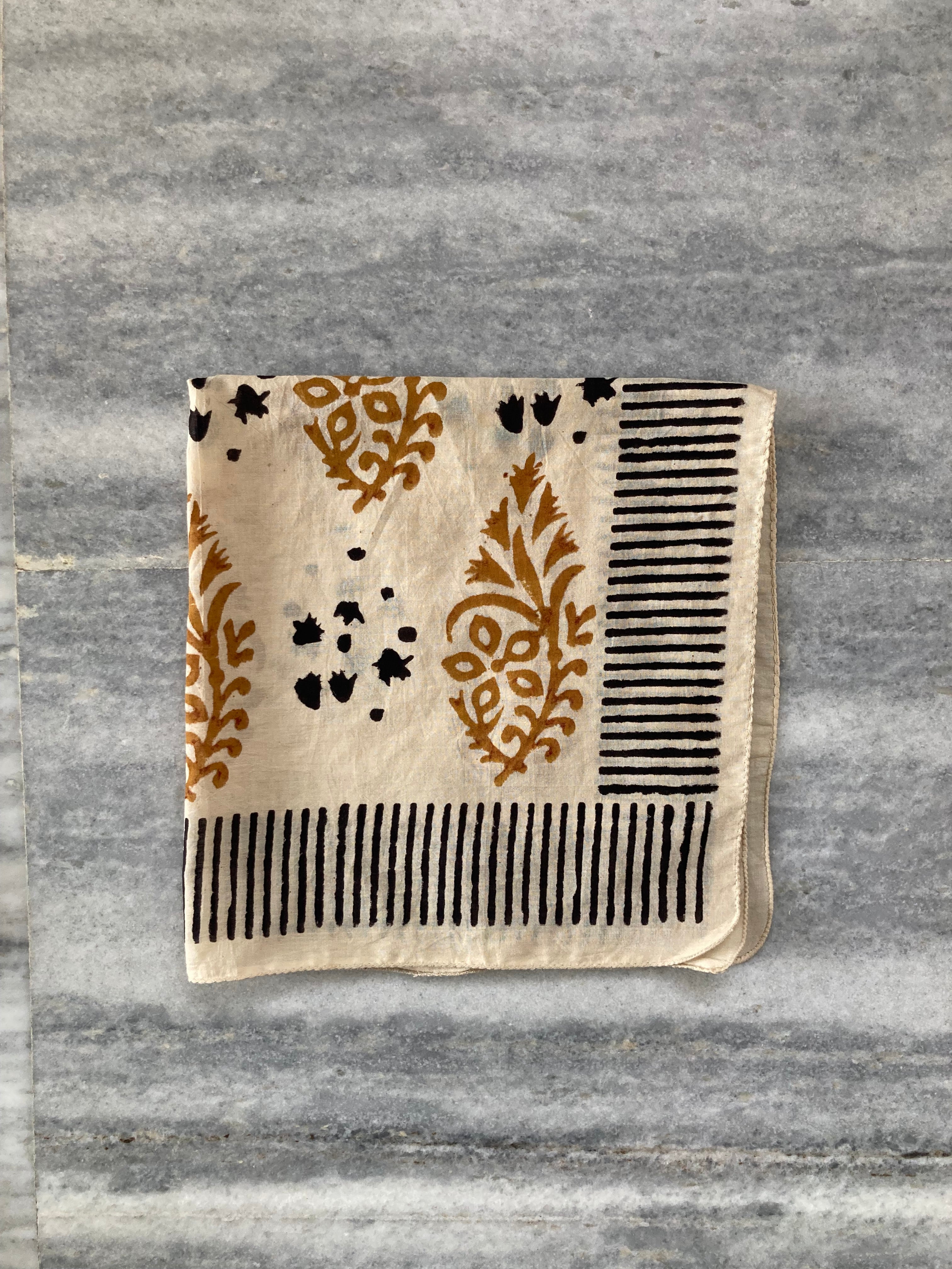 Hand Block Printed Cotton Bandana: Natural Dye Neckerchief - Made in India