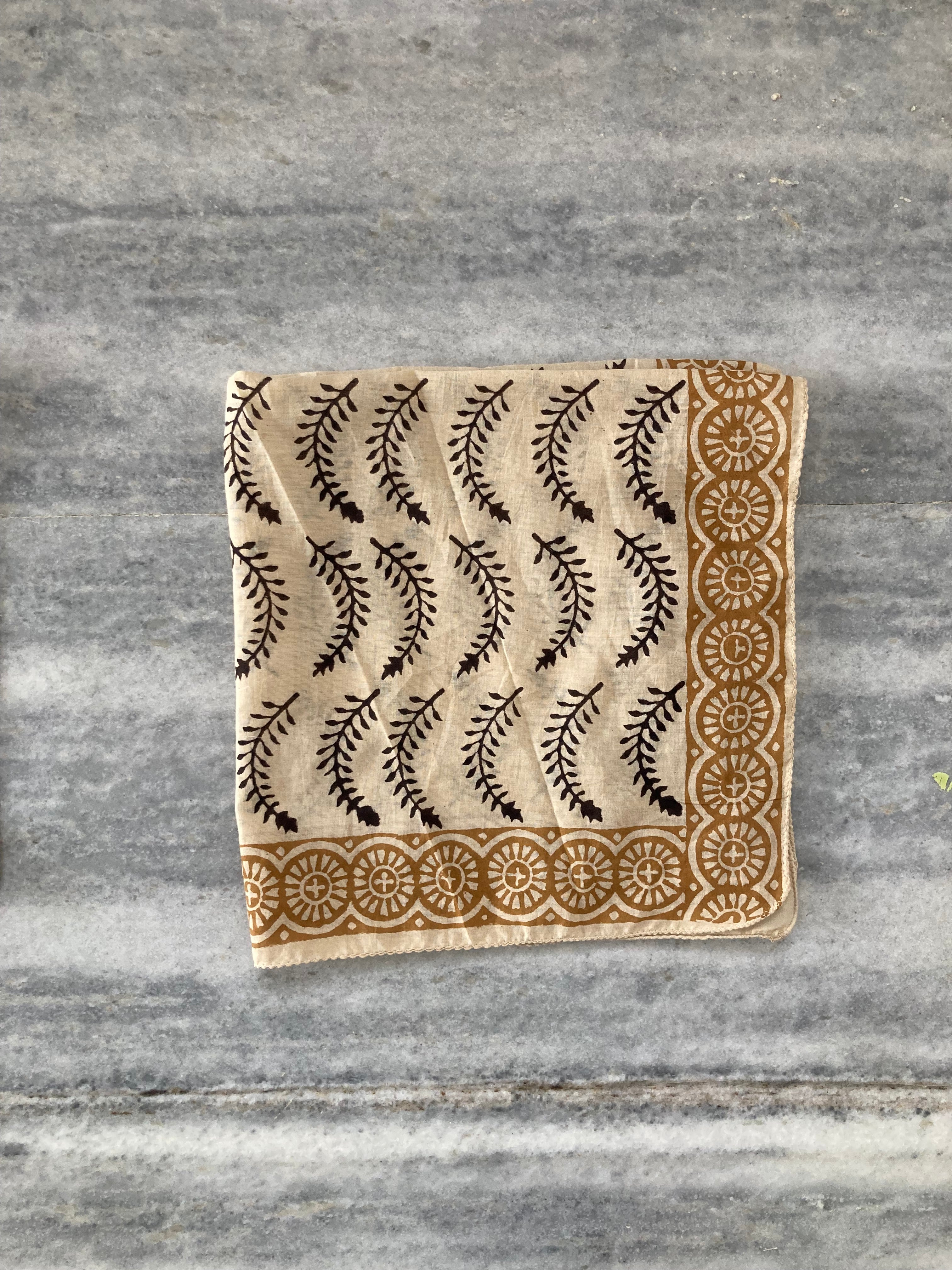 Hand Block Printed Cotton Bandana: Natural Dye Neckerchief - Made in India