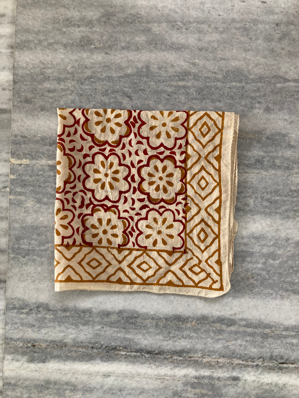 Hand Block Printed Cotton Bandana: Natural Dye Neckerchief - Made in India