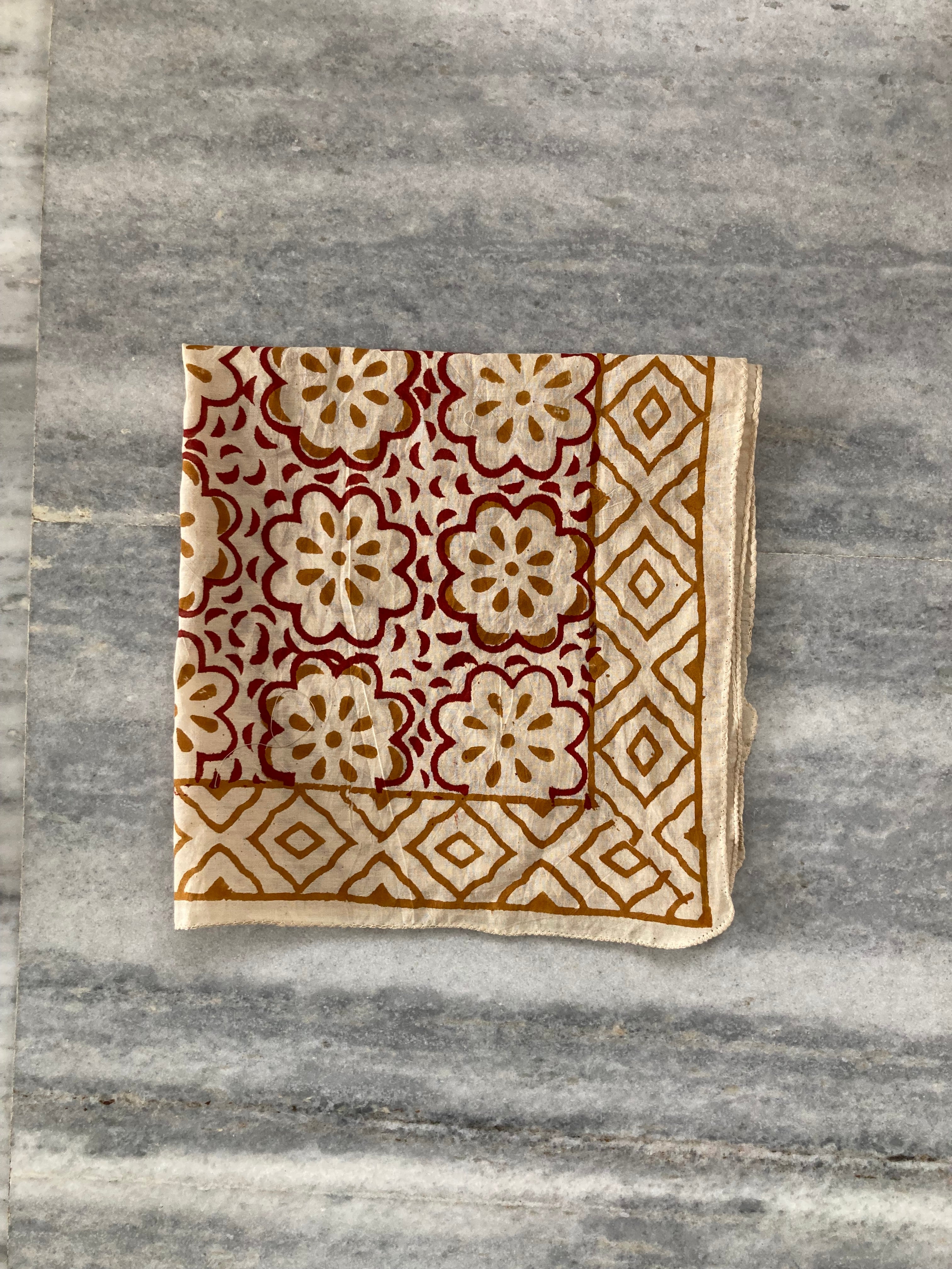 Hand Block Printed Cotton Bandana: Natural Dye Neckerchief - Made in India