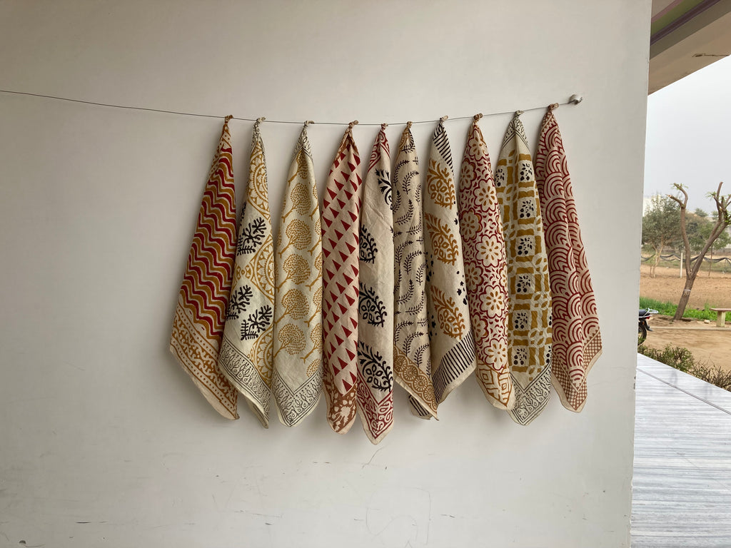 Hand Block Print Cotton Bandanas - Set of 10, Natural Dye