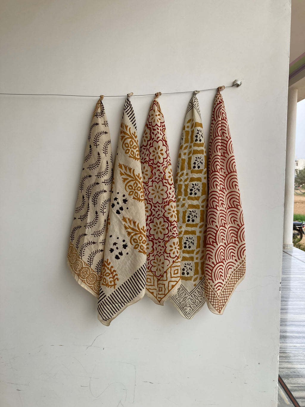 Hand Block Print Cotton Bandanas - Set of 10, Natural Dye