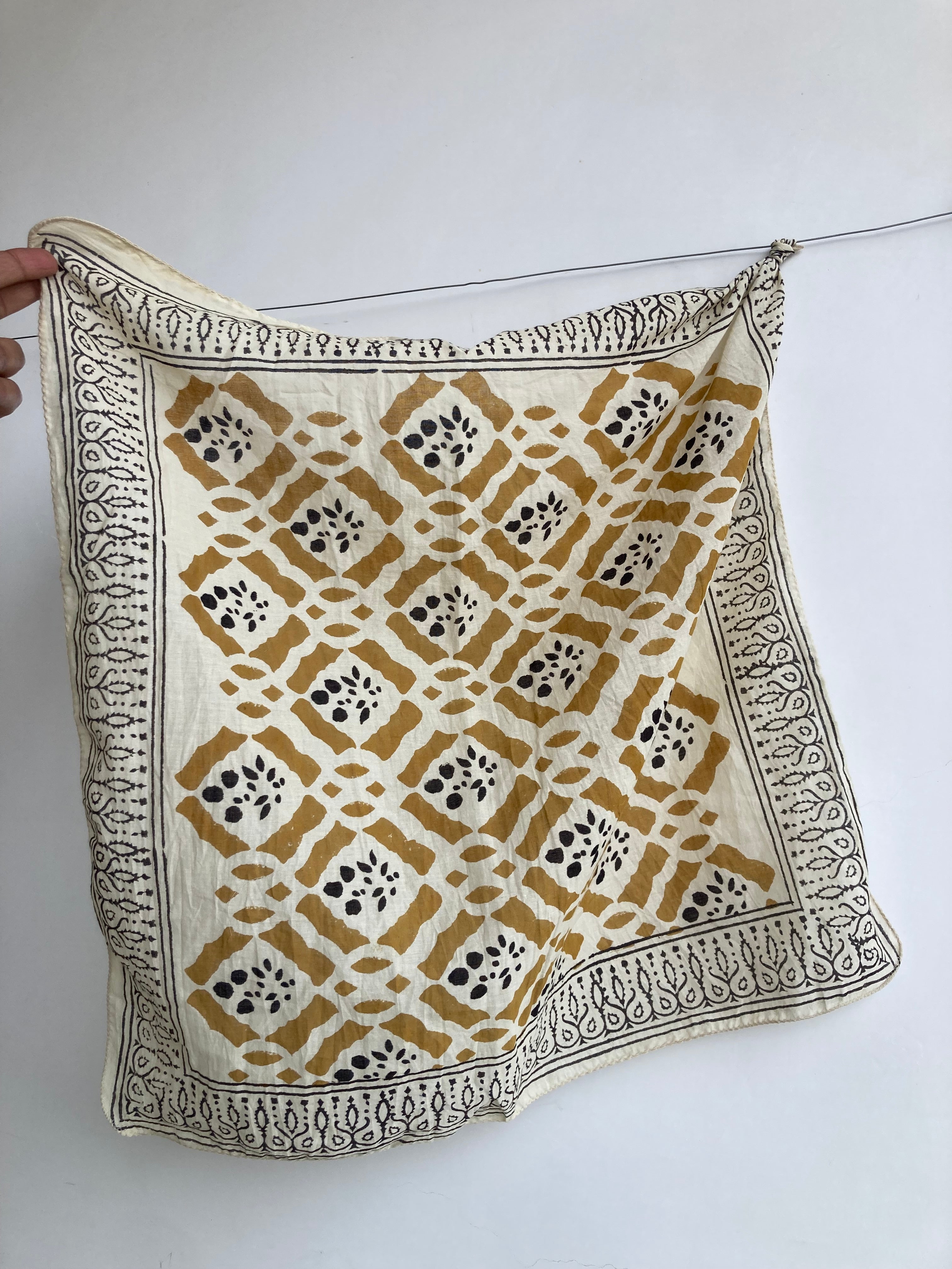 Hand Block Printed Cotton Bandana: Natural Dye Neckerchief - Made in India