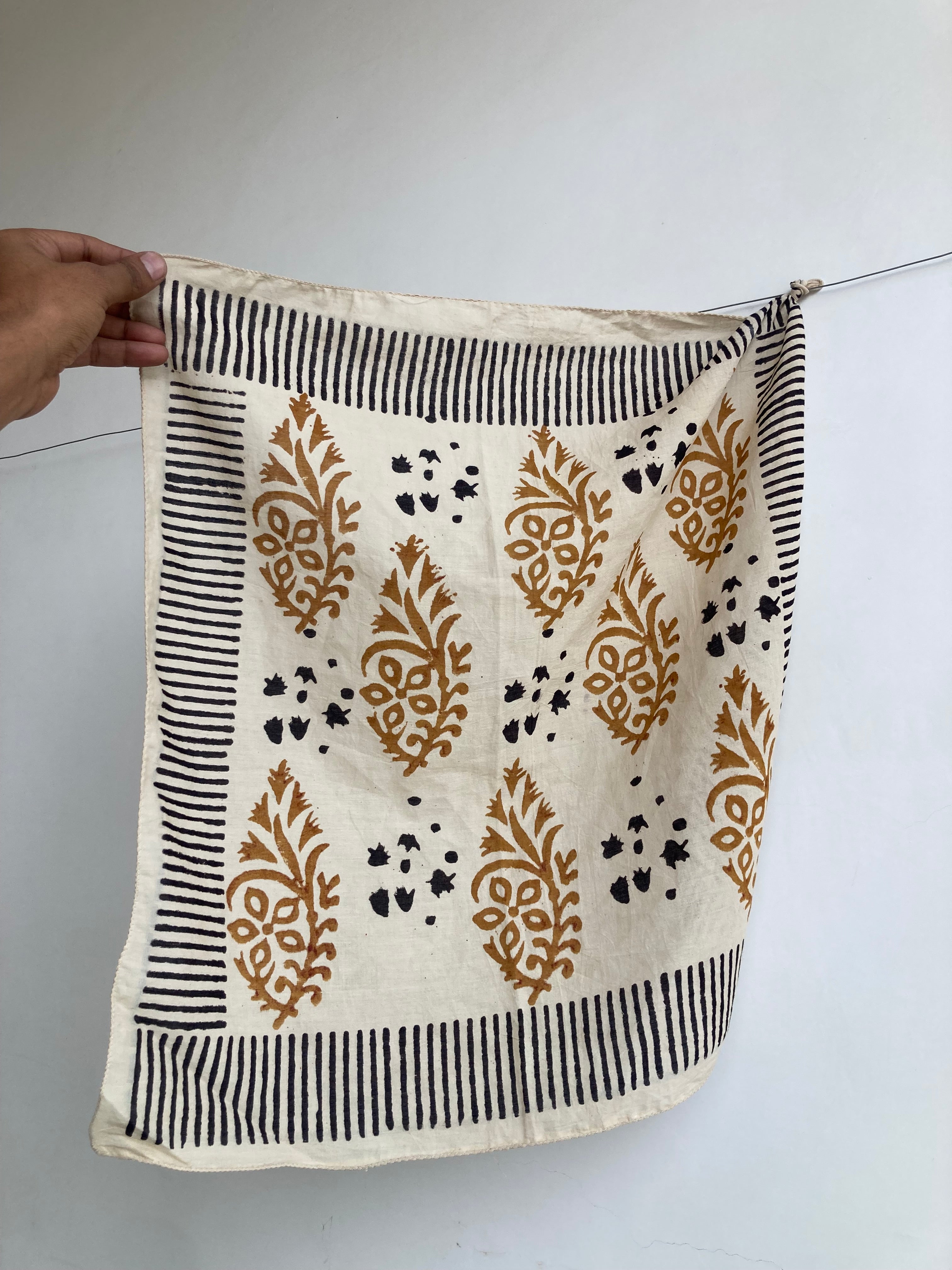 Hand Block Printed Cotton Bandana: Natural Dye Neckerchief - Made in India