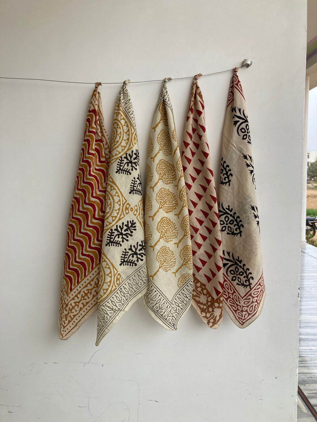 Hand Block Print Cotton Bandanas - Set of 10, Natural Dye