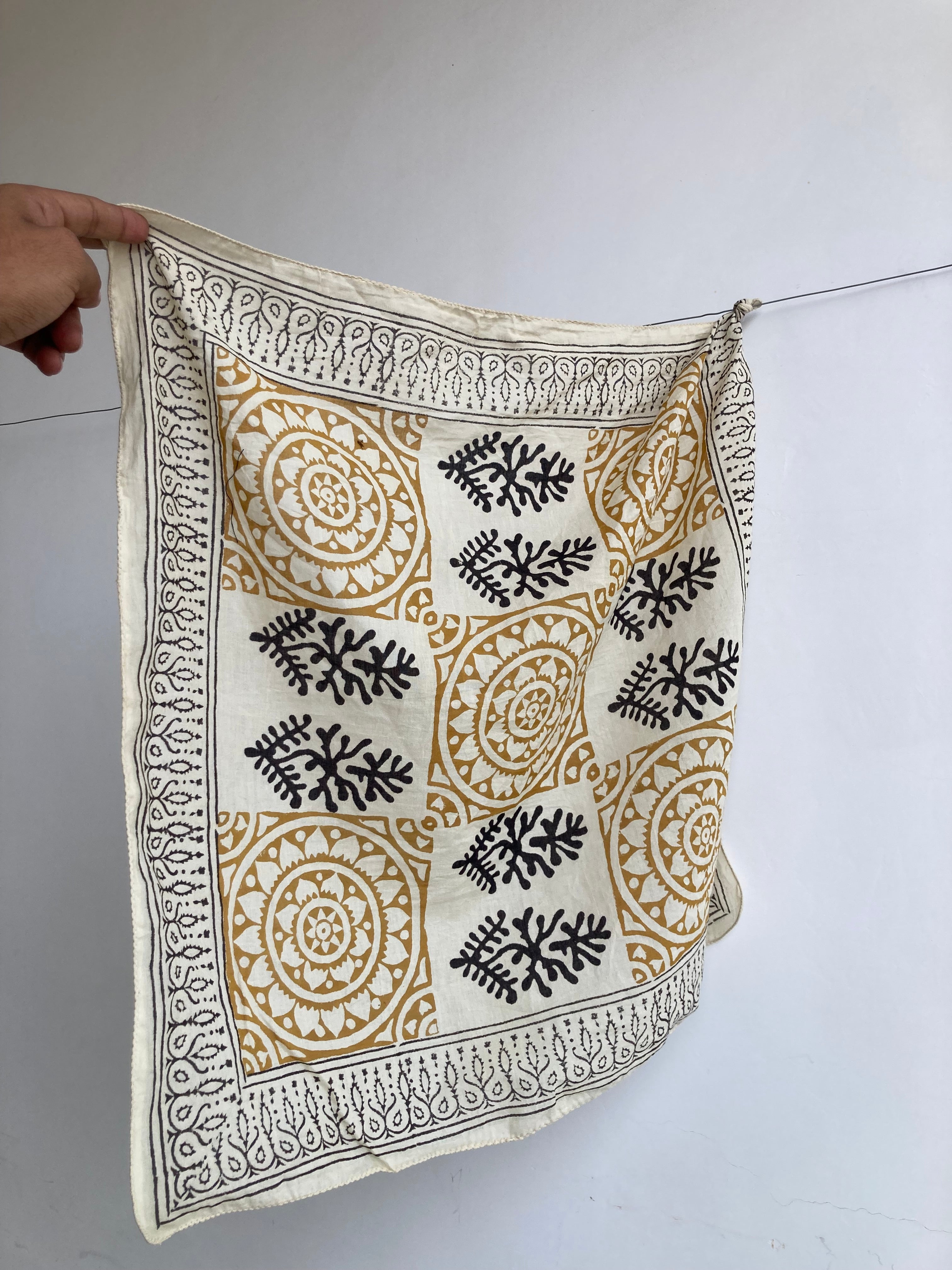 Hand Block Printed Cotton Bandana: Natural Dye Neckerchief - Made in India