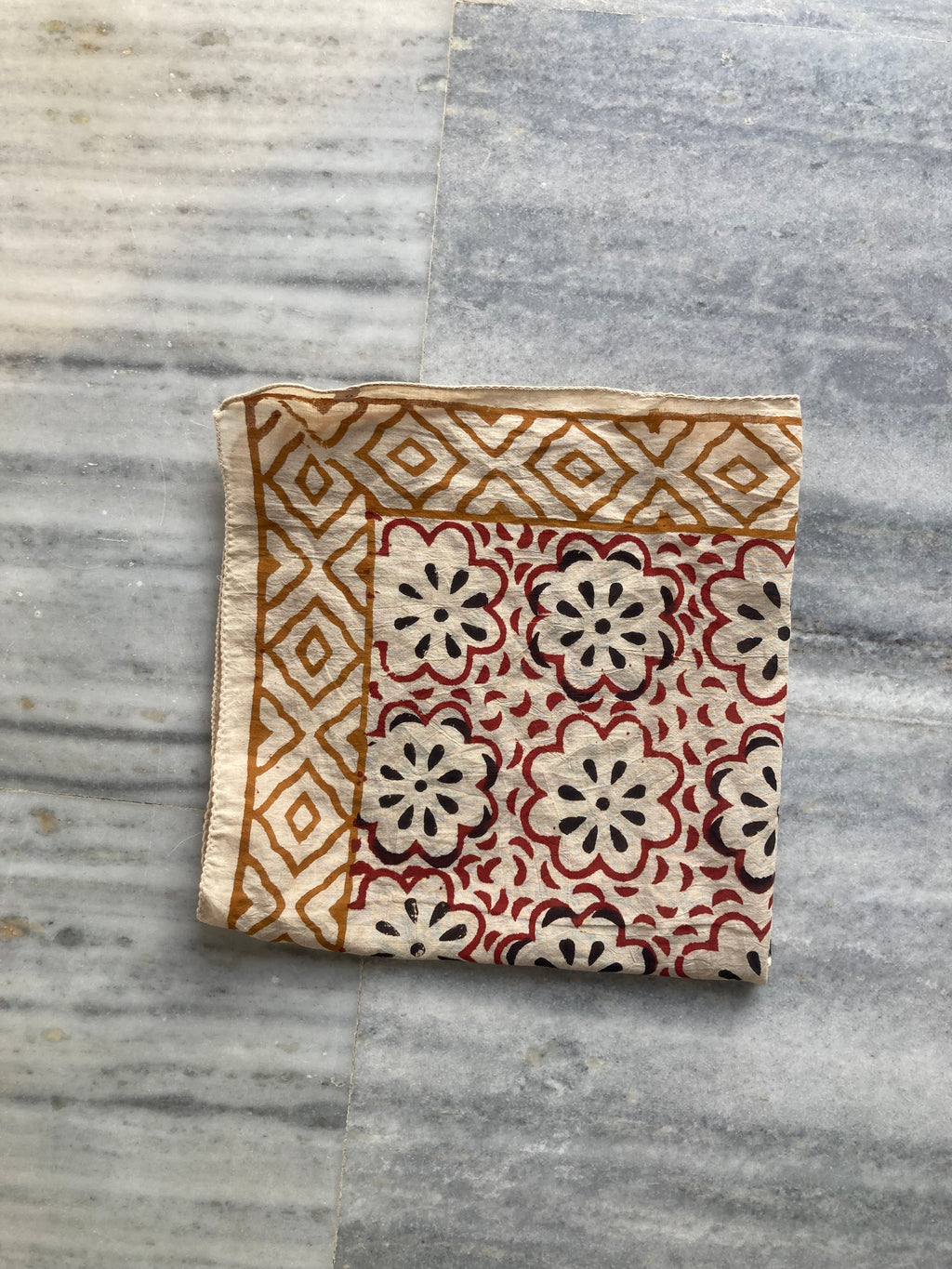 Hand Block Printed Cotton Bandana: Natural Dye Neckerchief - Made in India