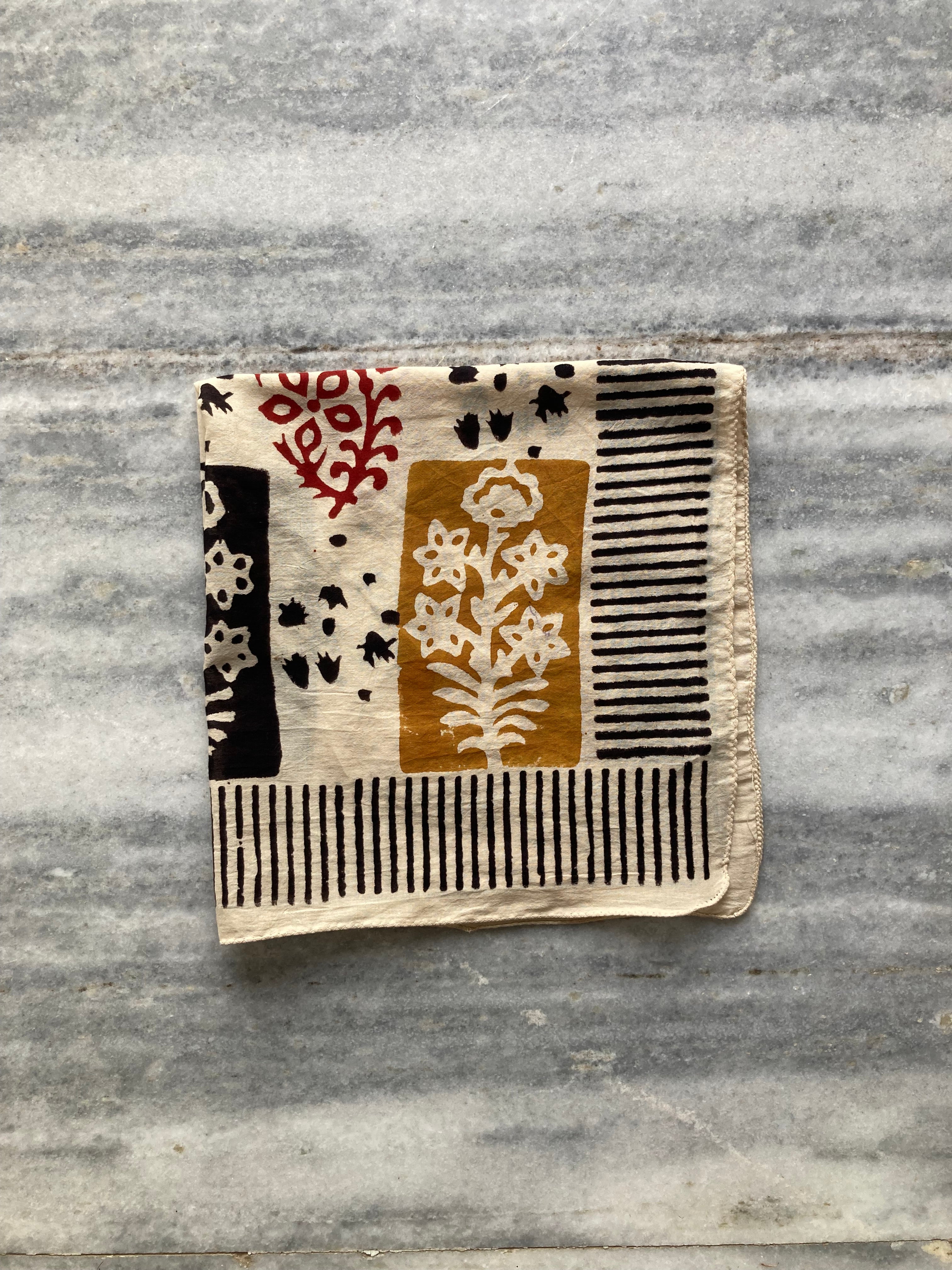 Hand Block Printed Cotton Bandana: Natural Dye Neckerchief - Made in India
